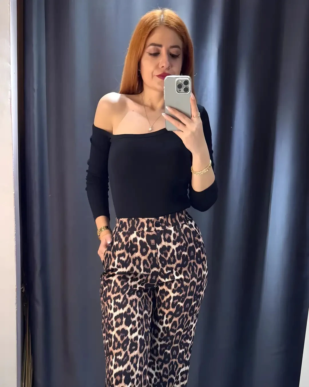 Leopar Desen Beli Lastikli Palazzo Pantolon