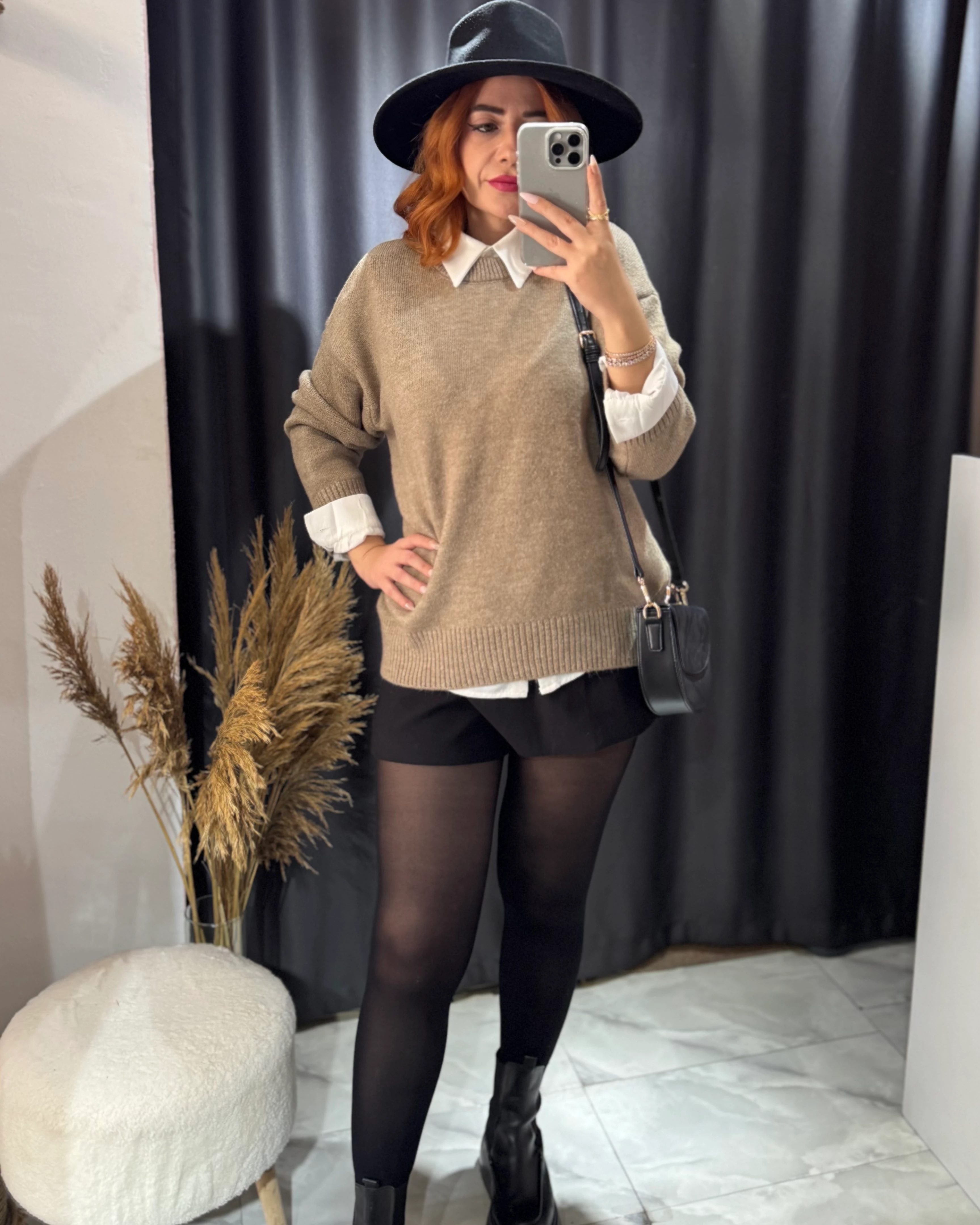 MD Yumuşak Dokulu Basic Triko Kazak - açık kahve