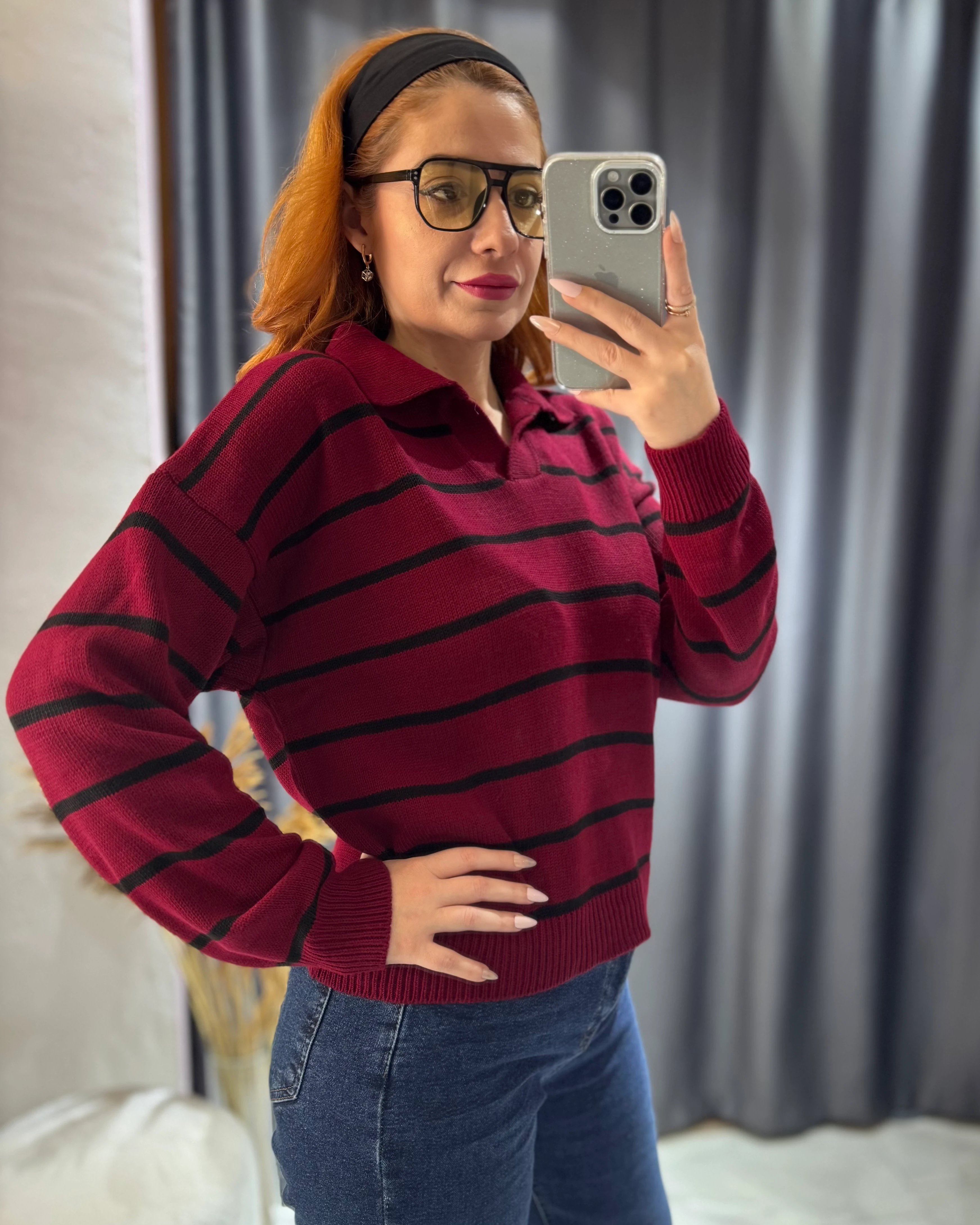 ZR-Çizgili Polo Yaka Triko