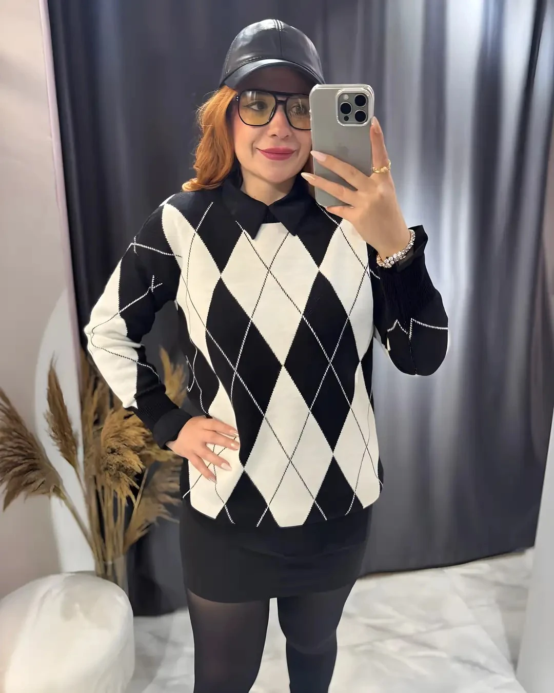 Baklava Desenli Triko Kazak 