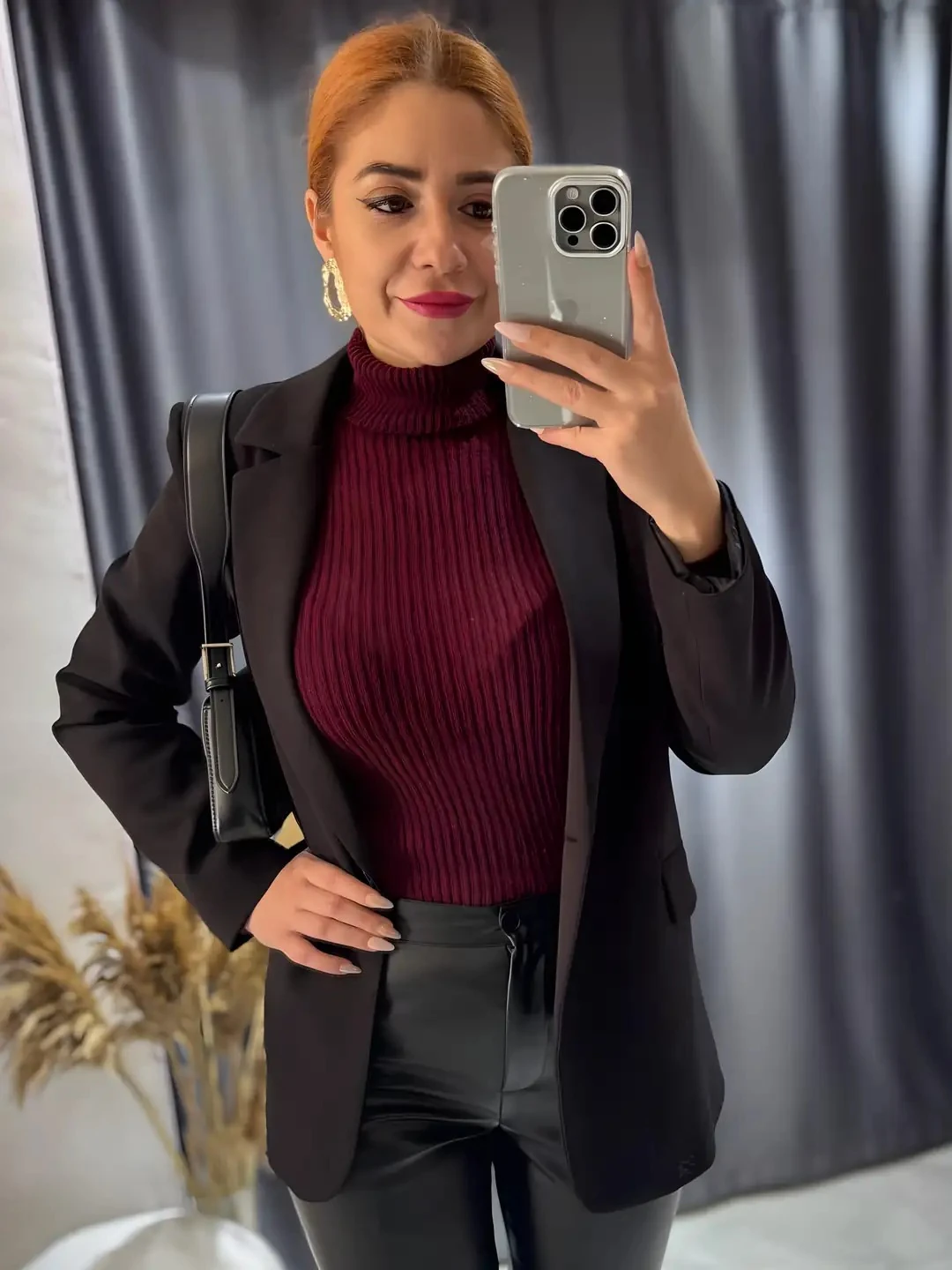 Boğazlı Fit Triko Kazak - bordo