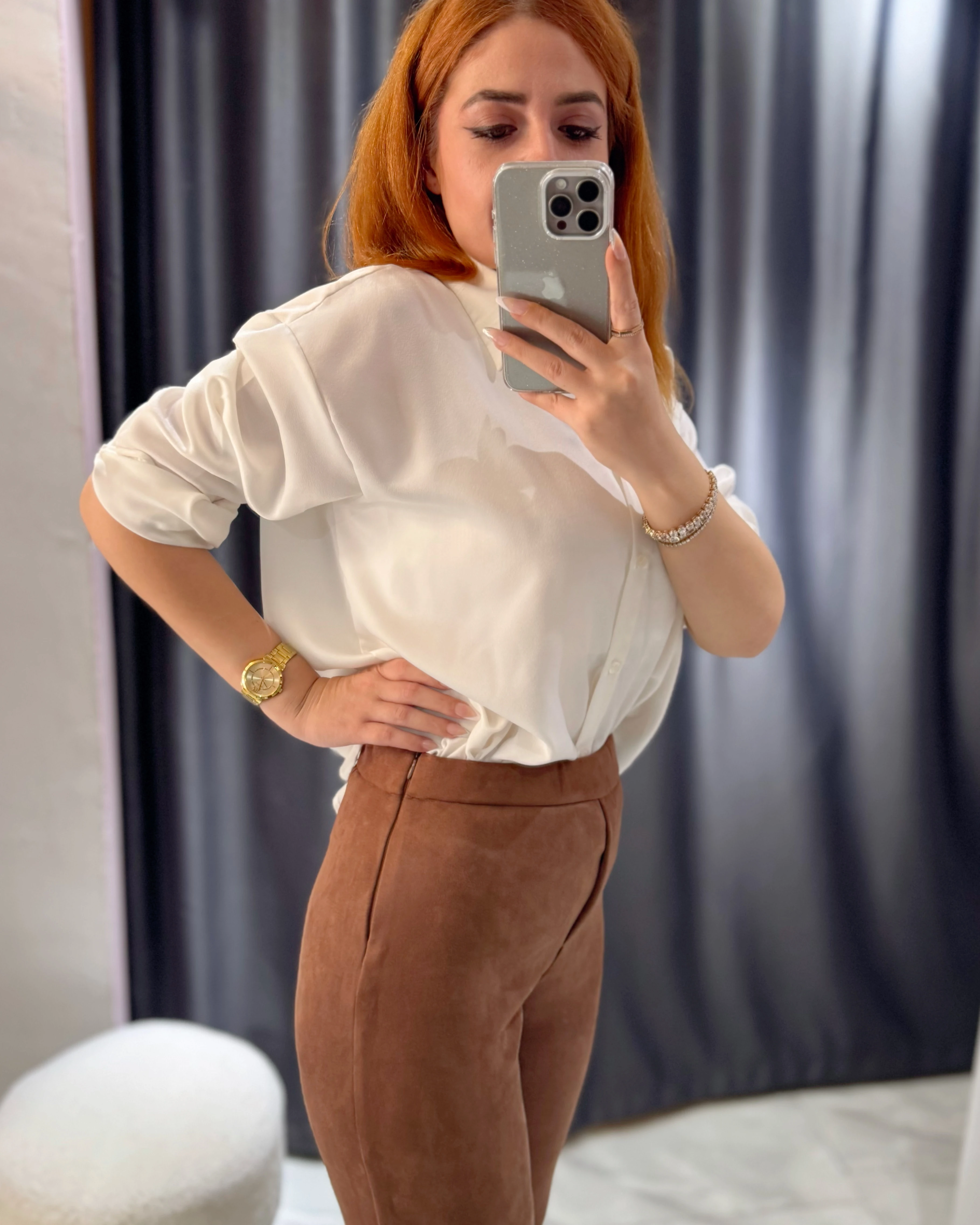 Kahverengi Süet Yandan Fermuarlı Pantolon