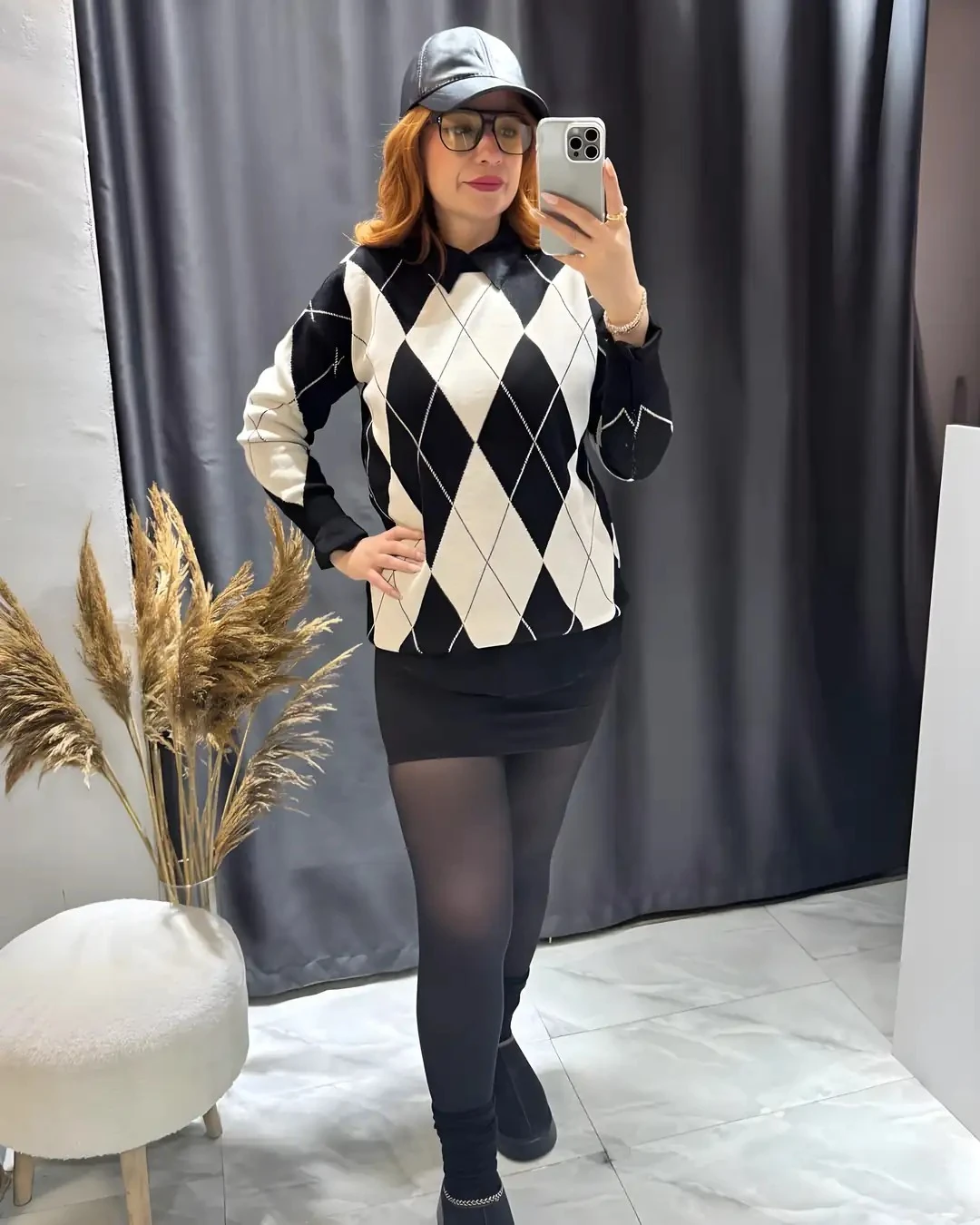 Baklava Desenli Triko Kazak 