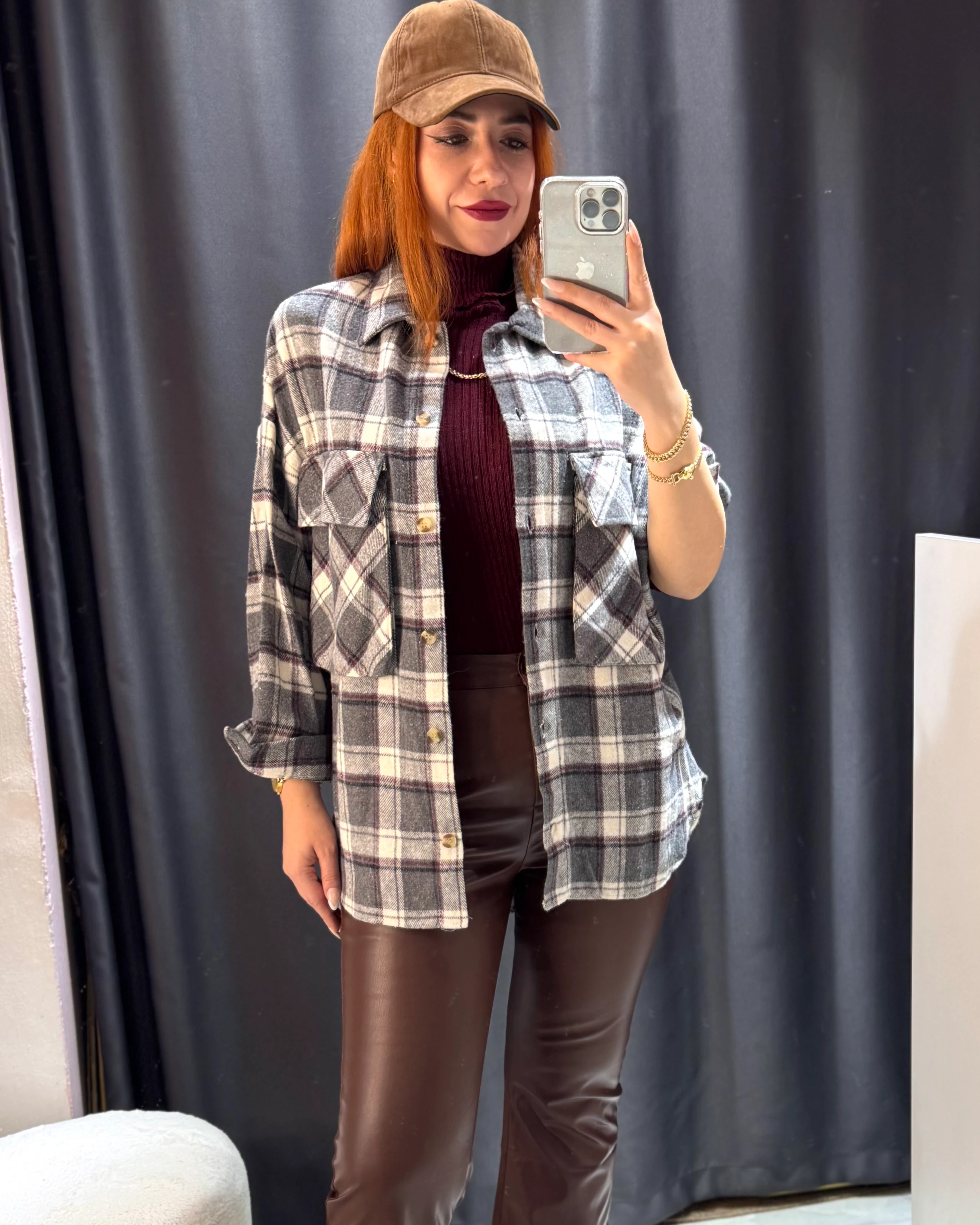 Ekose Oversize Gömlek Ceket