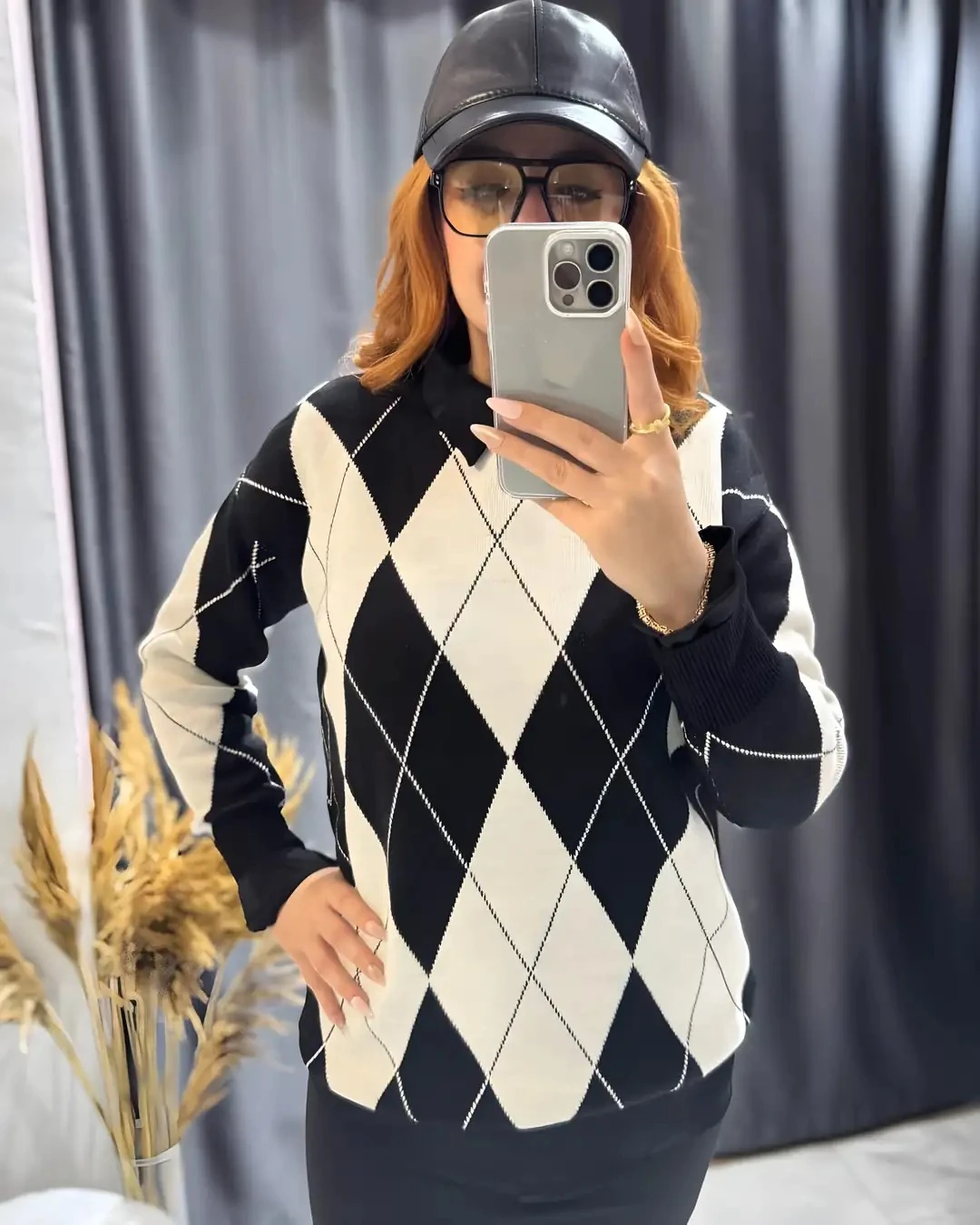 Baklava Desenli Triko Kazak 