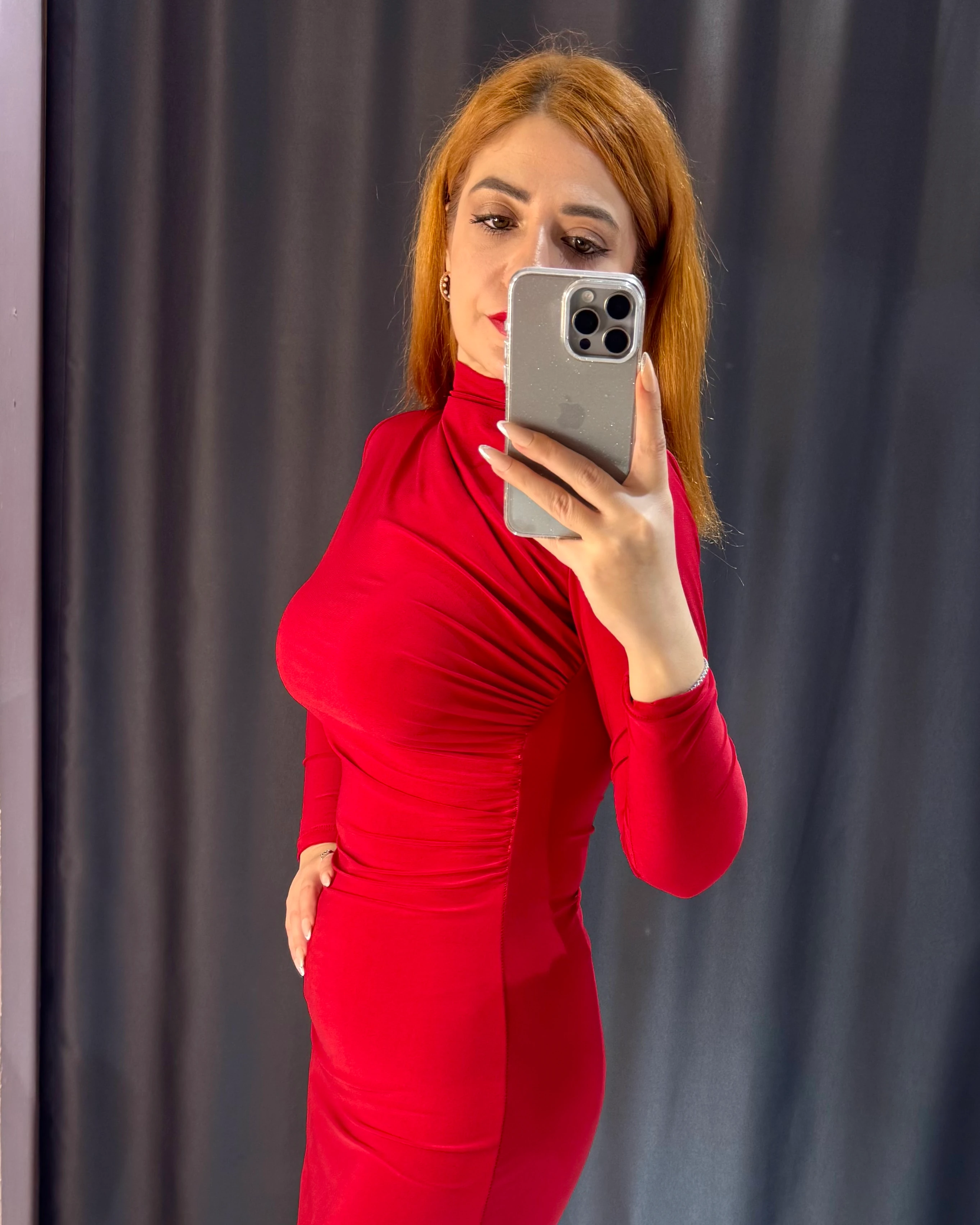 Drapeli Uzun Kollu Mini Elbise