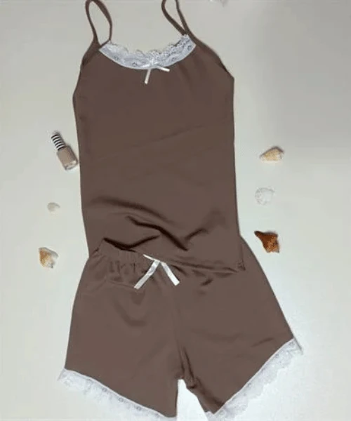 Kahverengi Fitilli Şortlu Takım