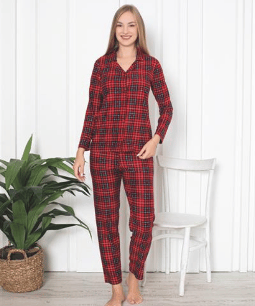 Ekose süet pijama takımı