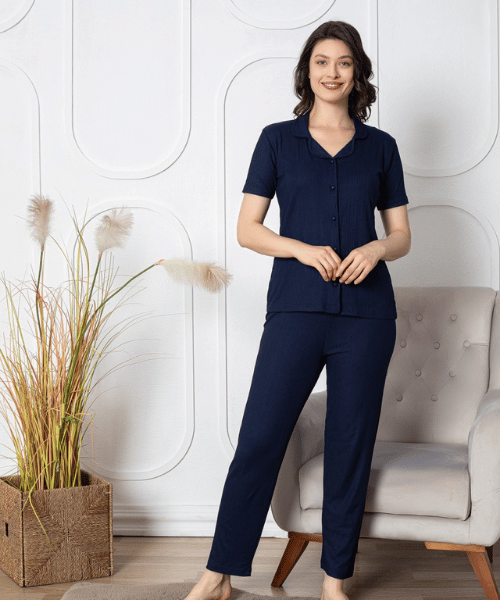 Lacivert kısa Kollu pijama takımı