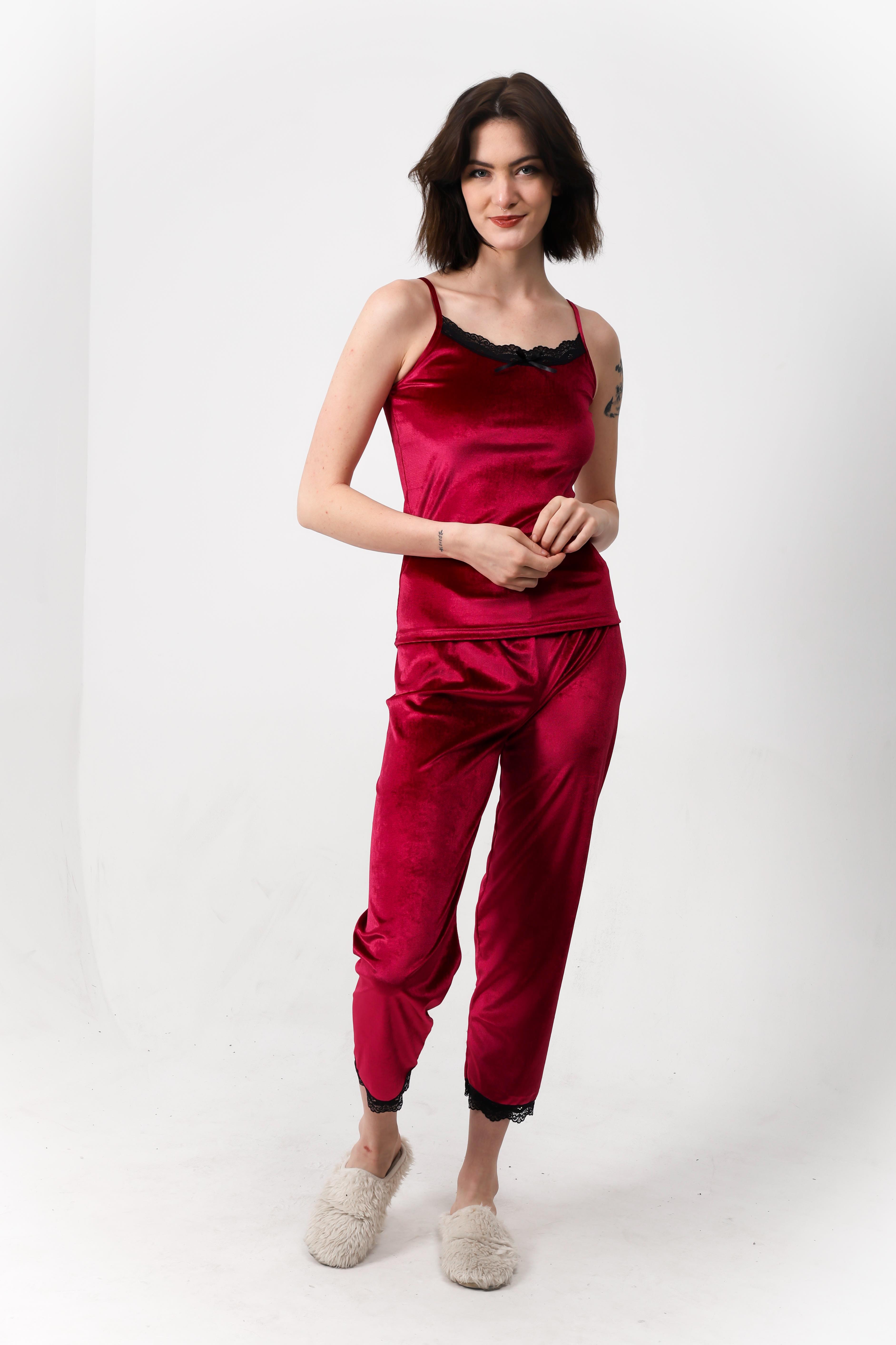 Bordo kadife pijama takımı