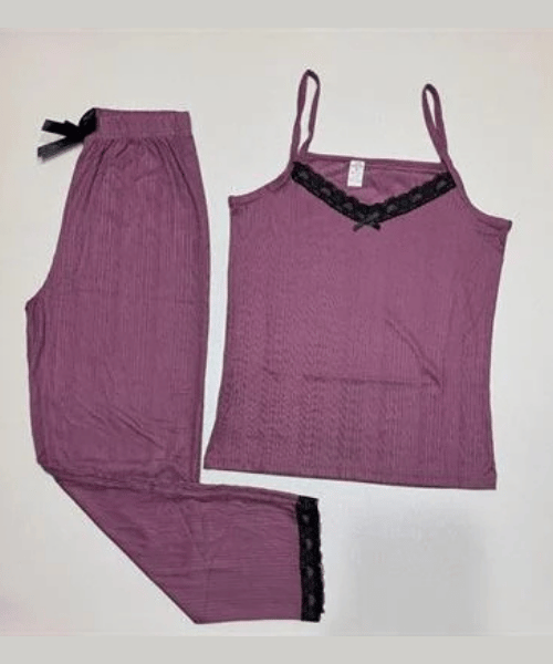 Mürdüm askılı pijama takımı
