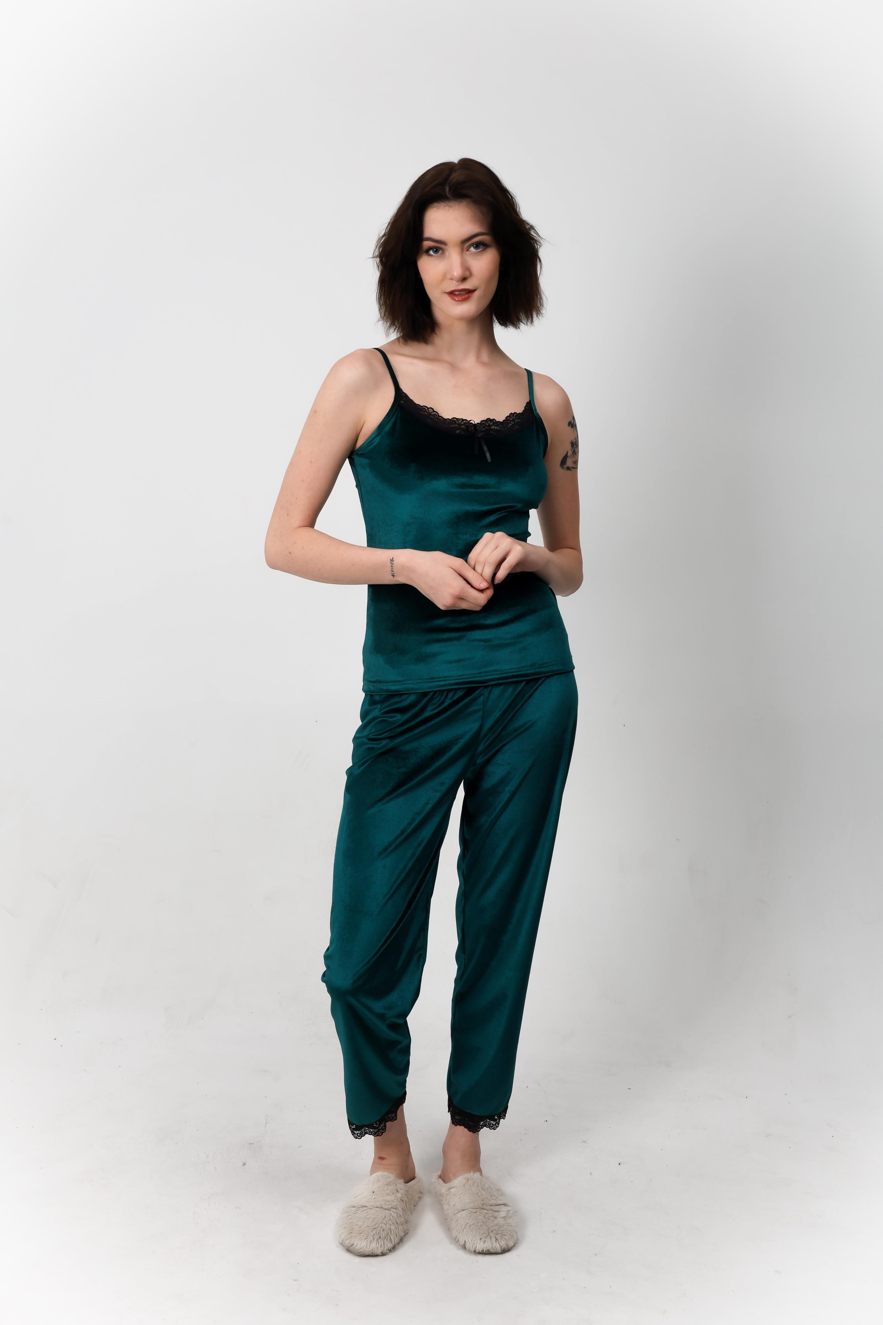 Petrol yeşili Kadife pijama takımı