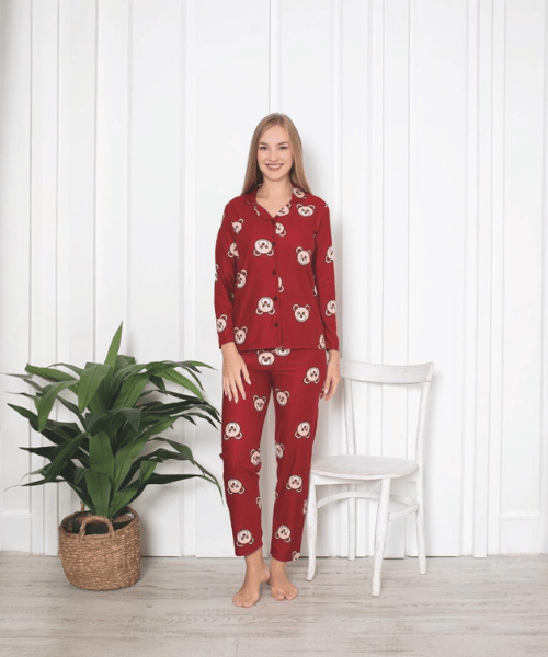 Ayıcık desen süet pijama takımı