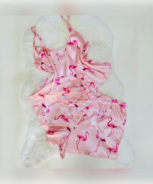 Flamingo Desen Saten Takım