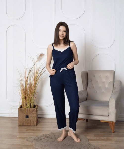 Lacivert askılı pijama takımı