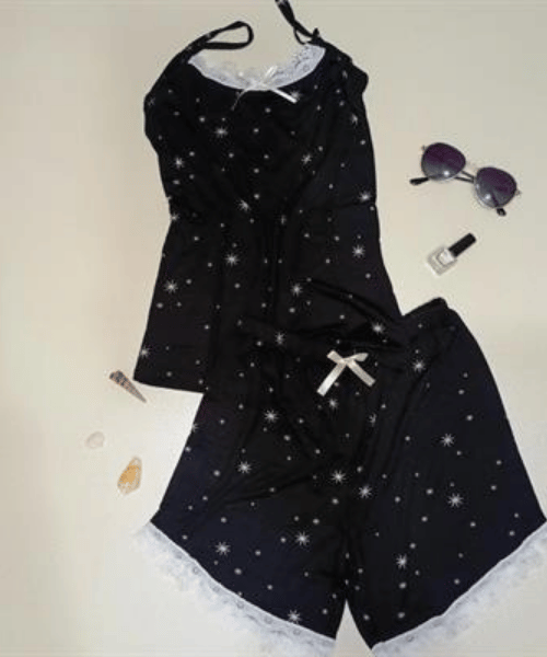 Siyah Desenli Şortlu Takım