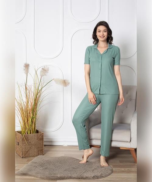 Su yeşili kısa kollu pijama takımı