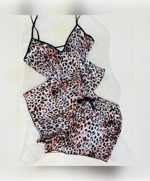 Leopar Saten Şortlu Takım