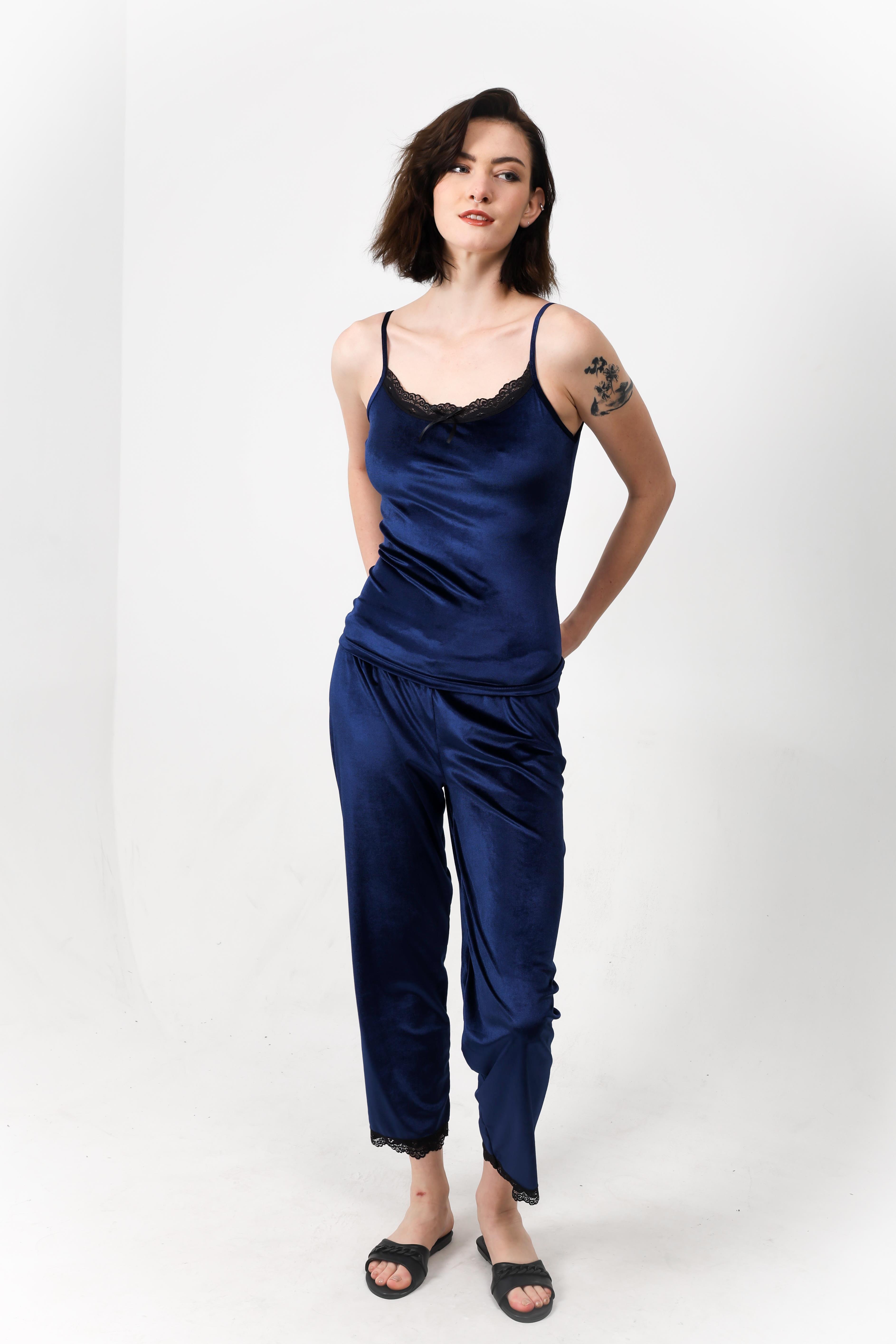 Lacivert kadife pijama takımı