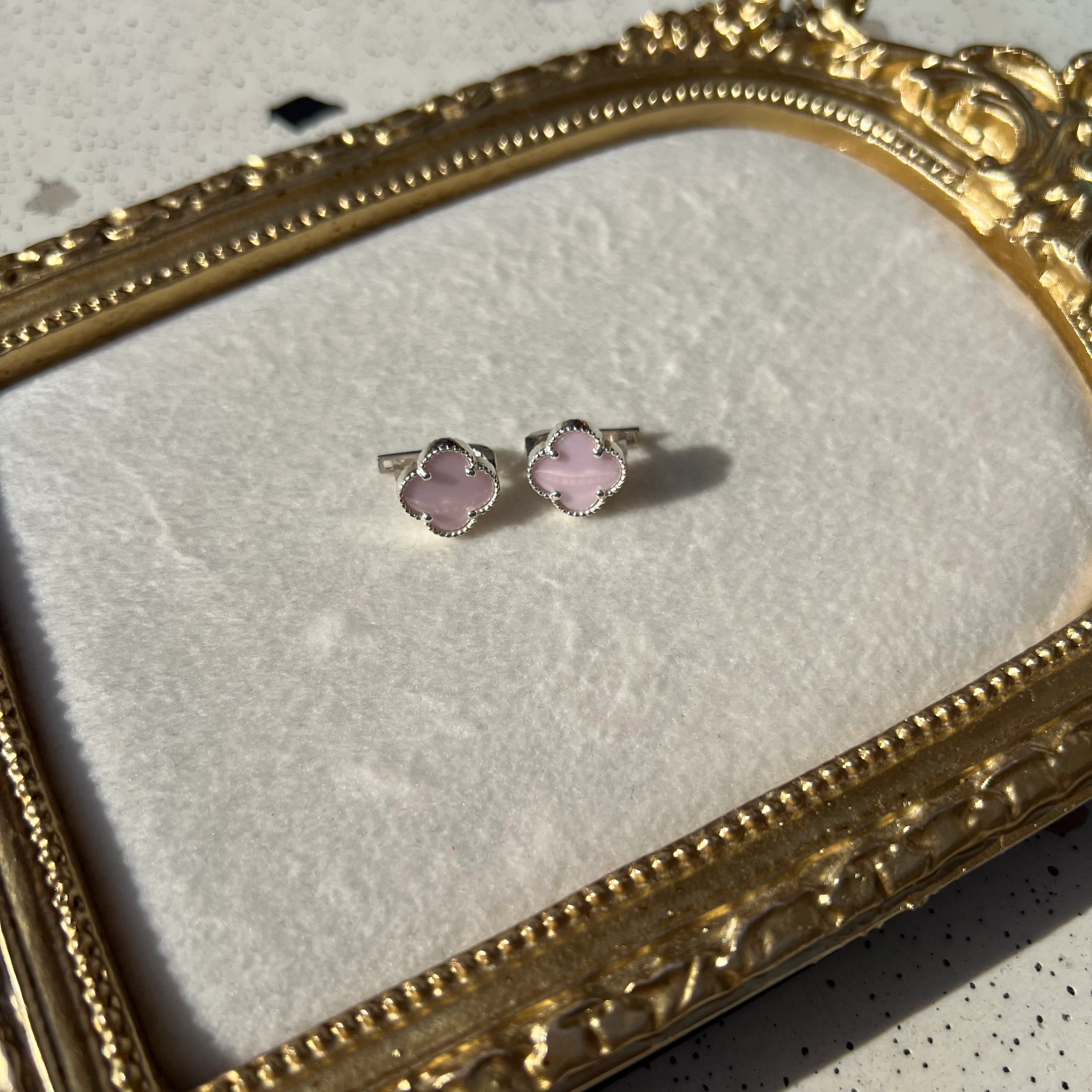 925 Gümüş Pembe Yonca Küpe