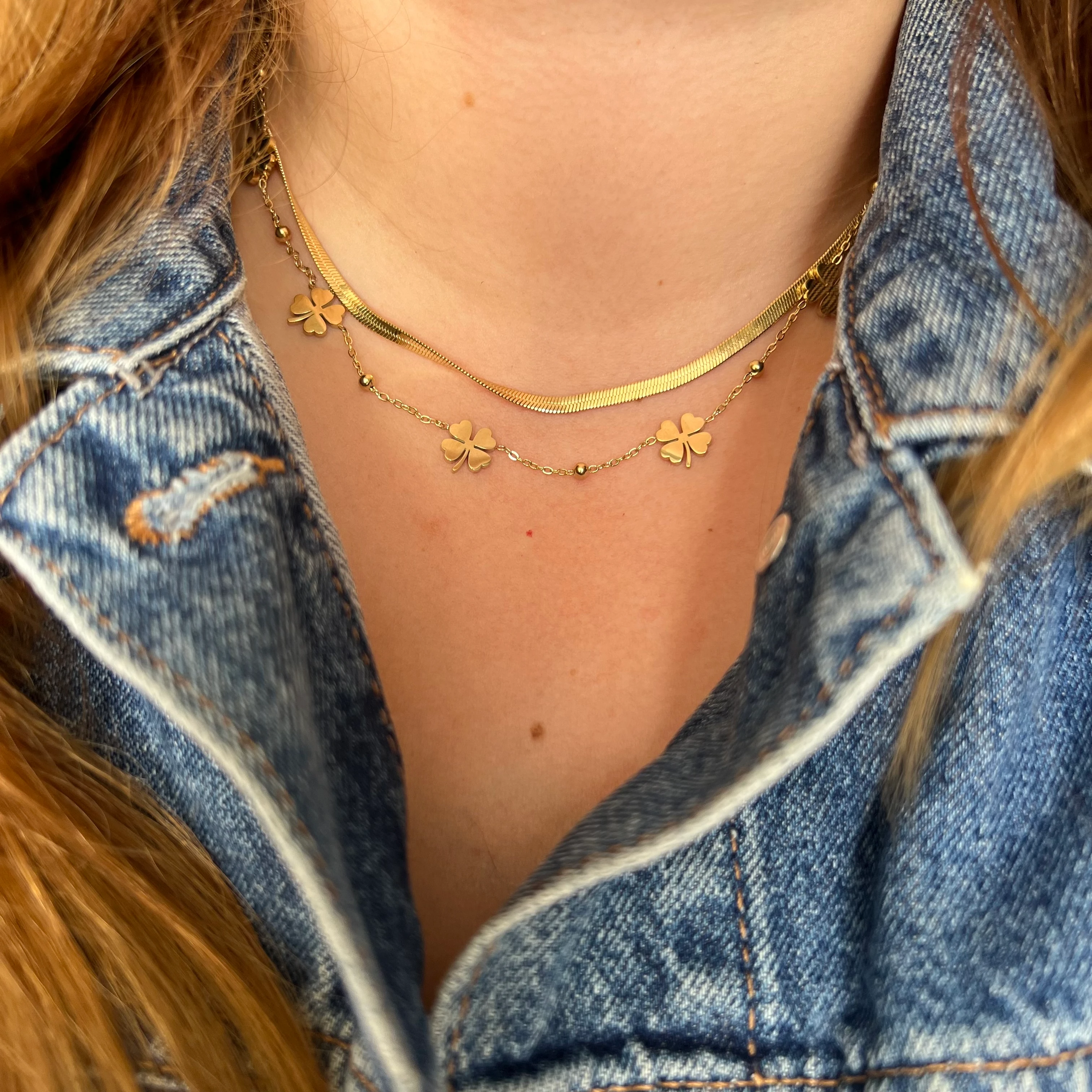 Gold 316L Çelik Yonca İkili Kolye