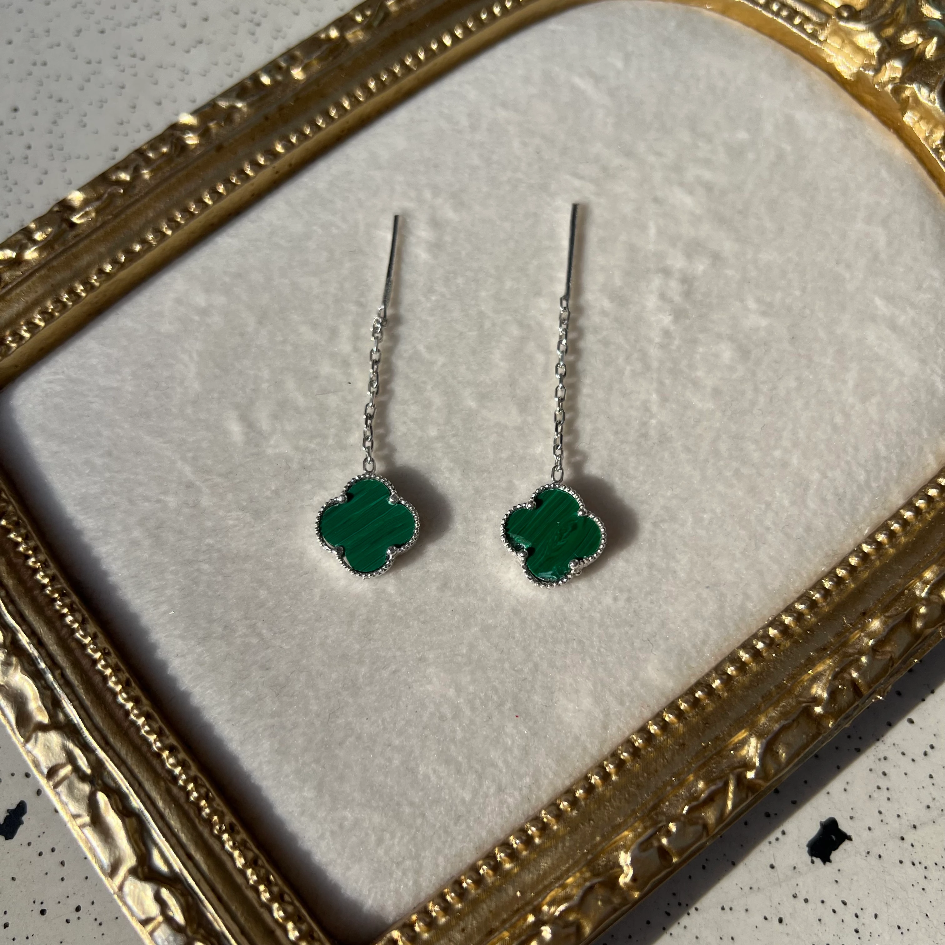 925 Gümüş Yeşil Yonca Küpe