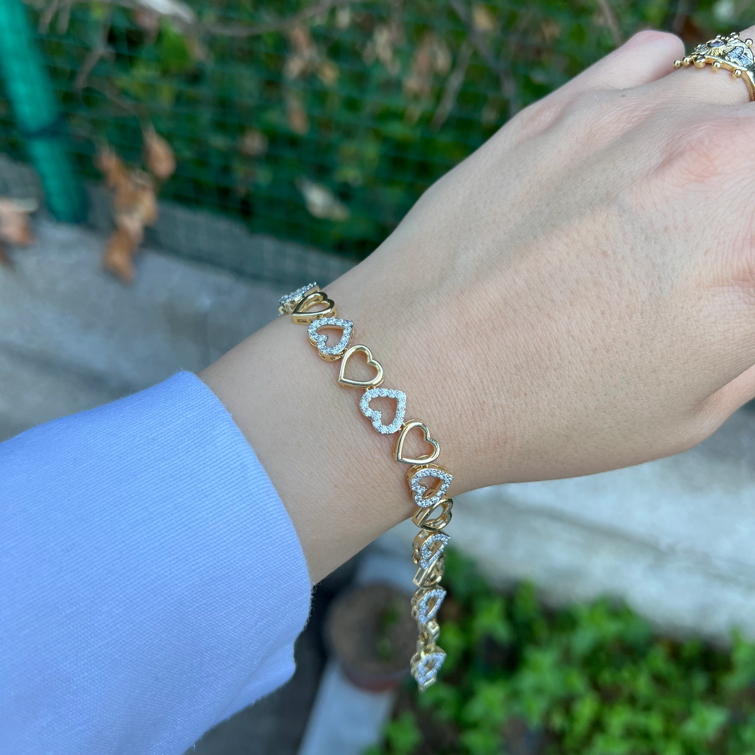 Gold Taşlı Kalp Detaylı Bileklik