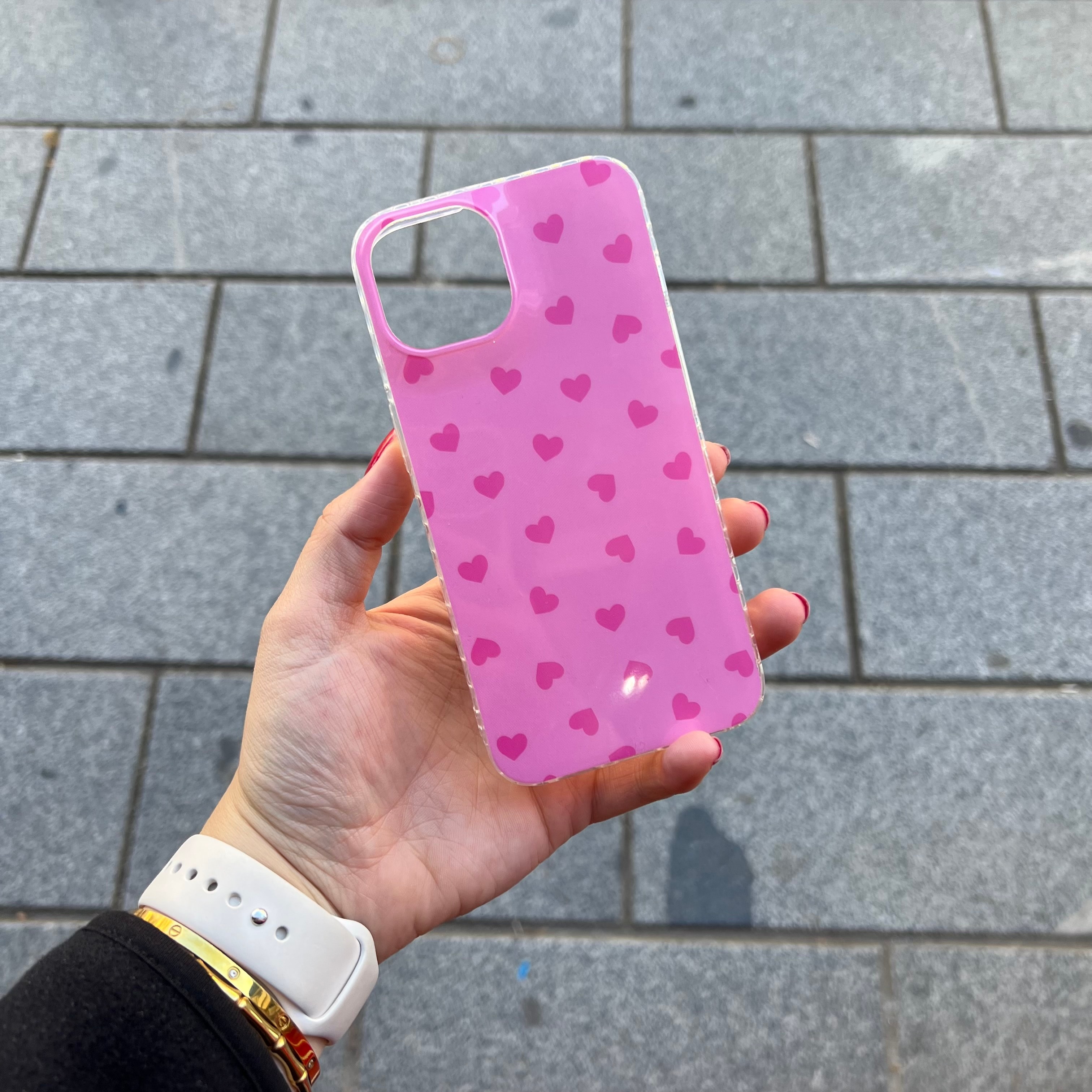 Iphone 13/14 Uyumlu Pembe Kalpli Silikon Kılıf