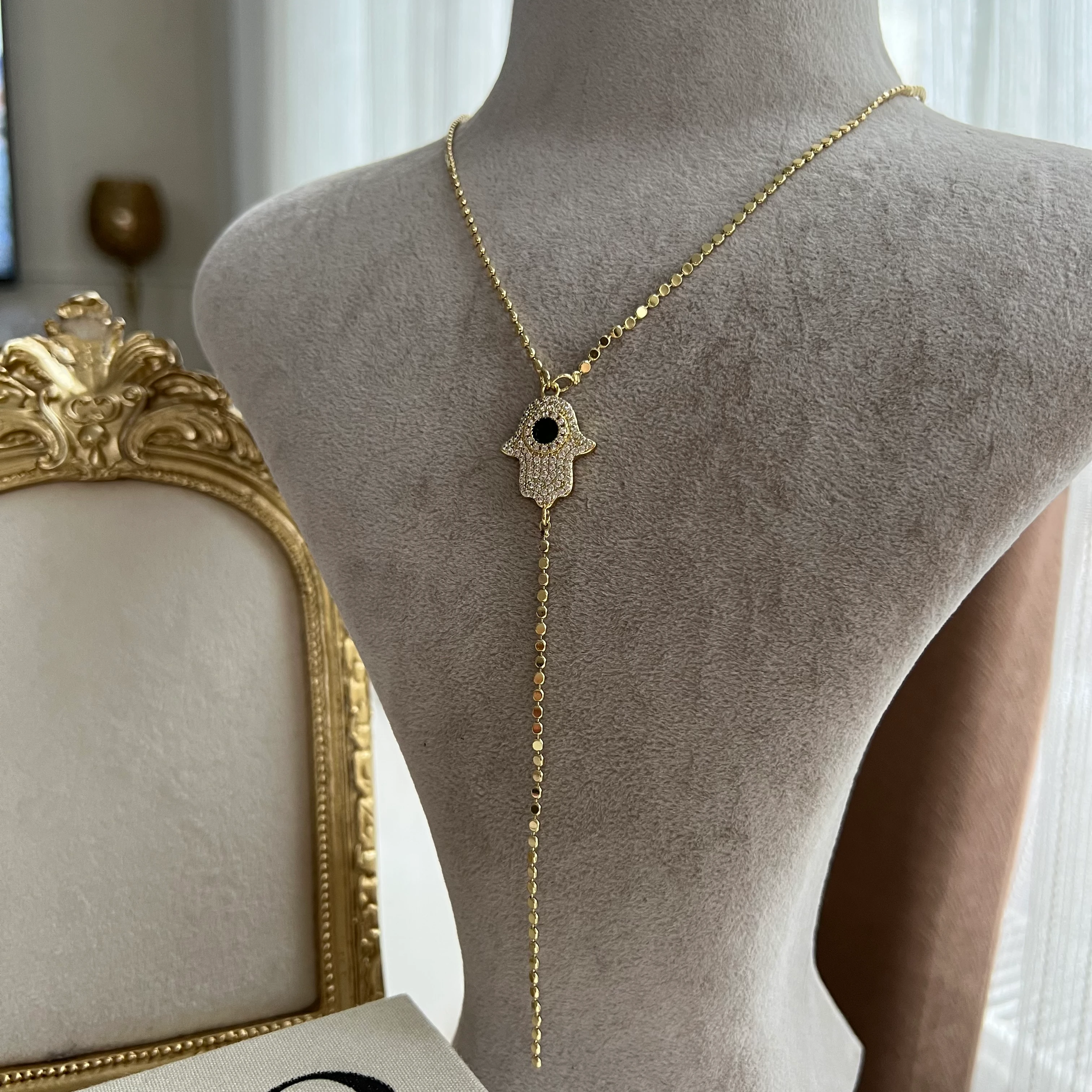 Gold Taşlı Fatma Ana Eli Y Kolye 