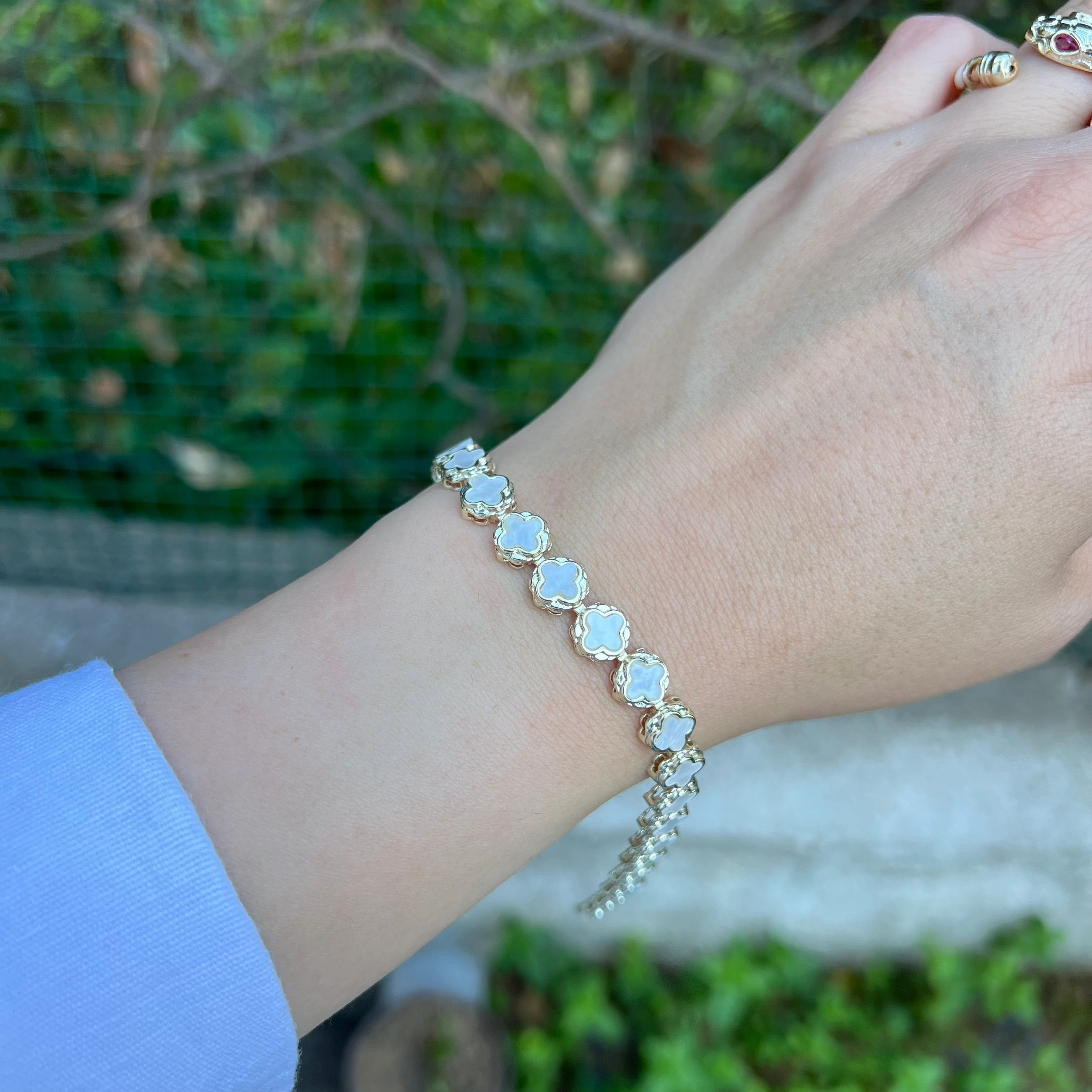 Çelik Beyaz Sedefli Gold Bileklik