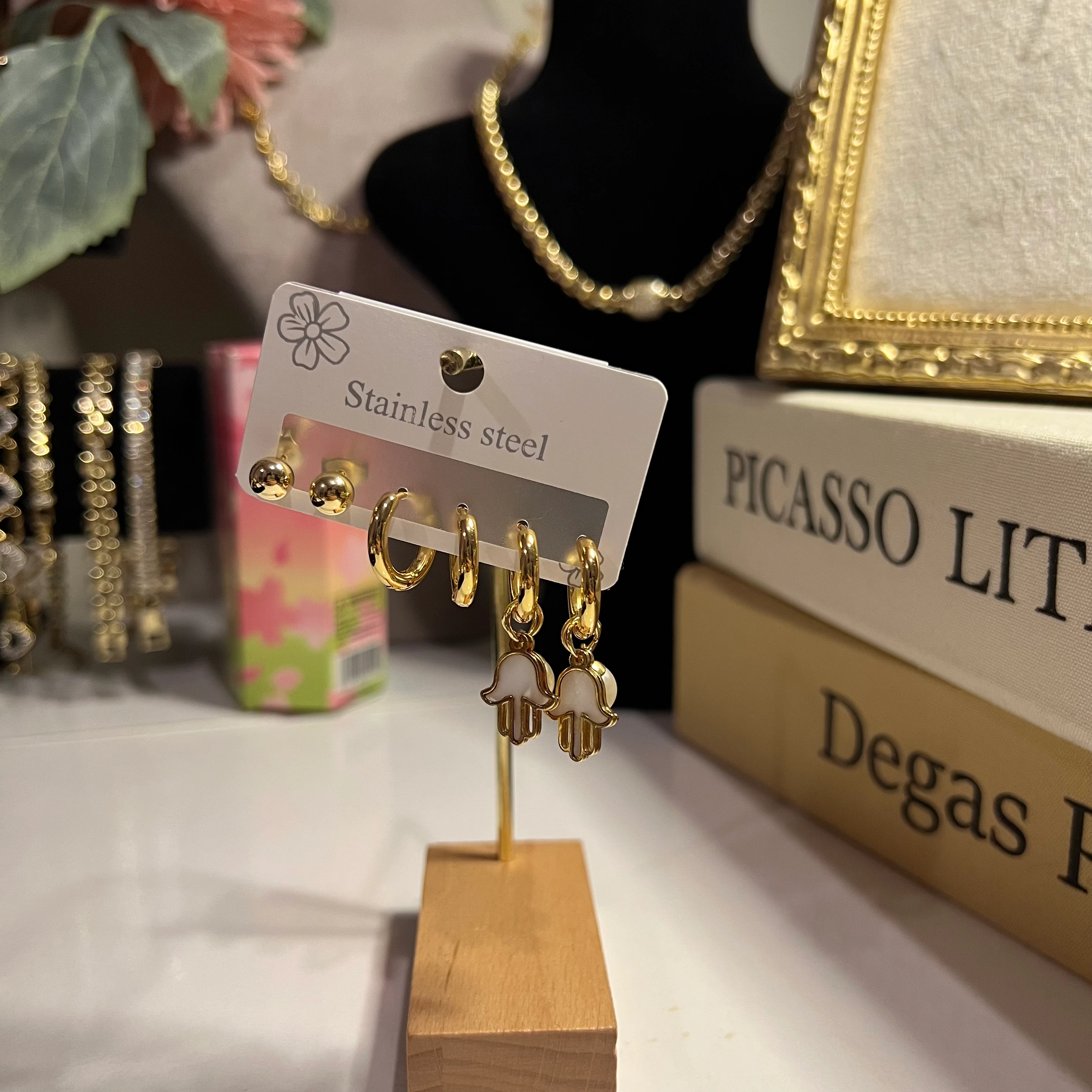 Gold Çelik Küpe Seti