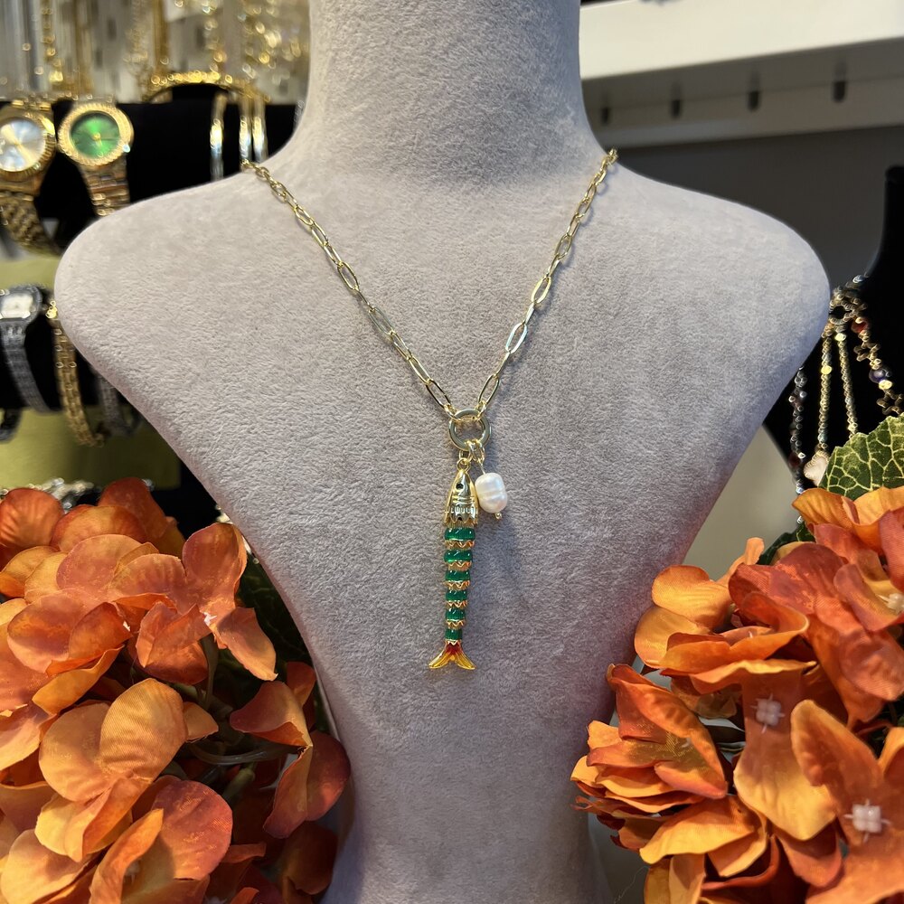 Gold Yeşil Renk Balıklı Kolye