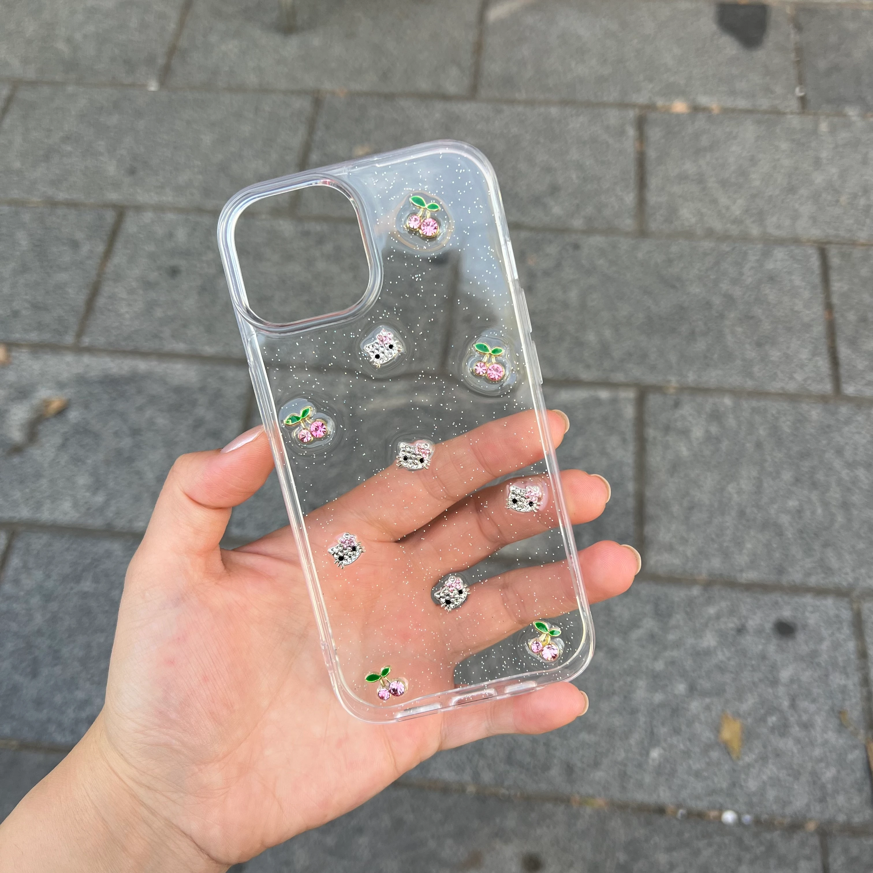 Iphone 13/14 Hello Kity Şeffaf Simli Kılıf
