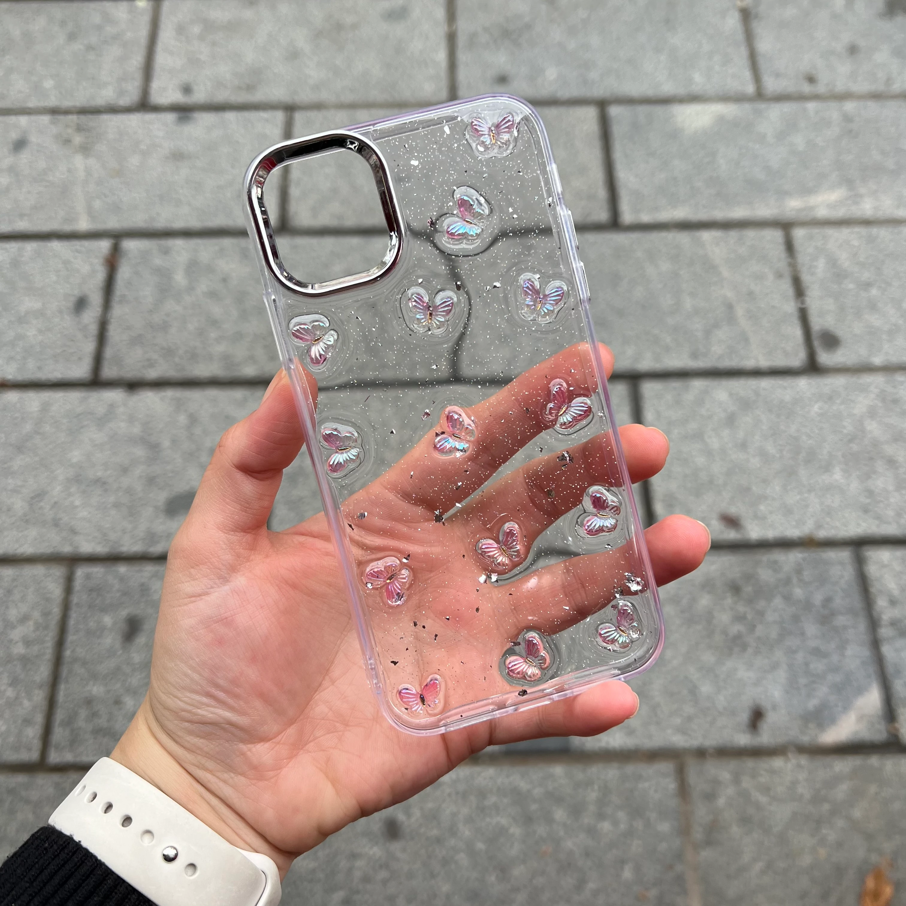 Iphone 11 Simli Şeffaf Kelebek Detaylı Kılıf