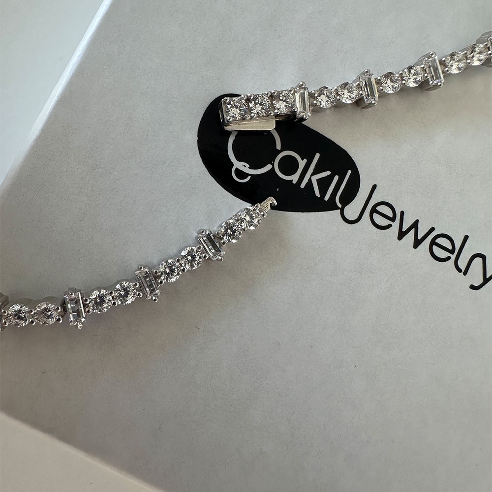 Baget ve Yuvarlak Taşlı Retro Luxe 925 Ayar Gümüş Su Yolu Kolye