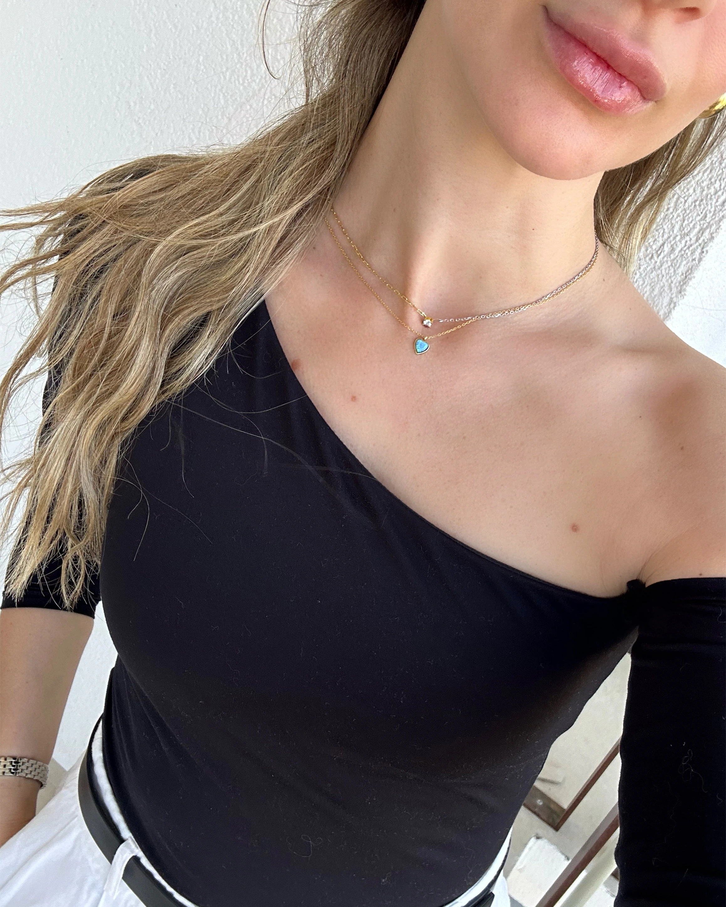 Dual Shine Çift Renk Tek Taş 925 Ayar Gümüş Kolye