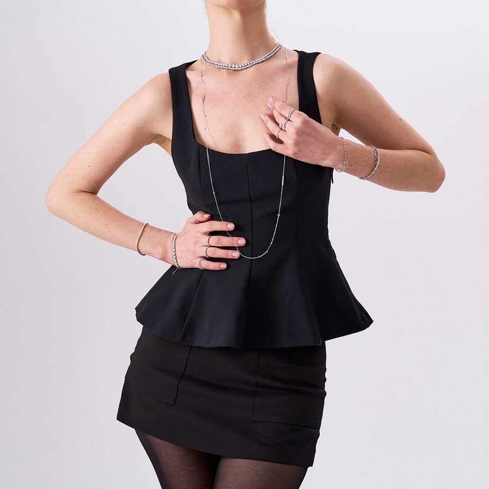 Baget ve Yuvarlak Taşlı Retro Luxe 925 Ayar Gümüş Su Yolu Kolye