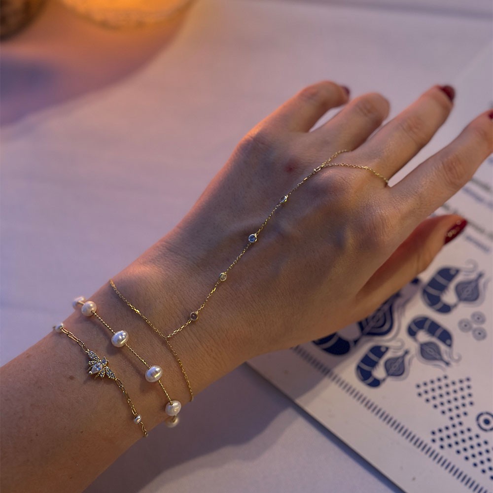 İnci Taşlı Retro Arı 925 Ayar Gümüş Bileklik