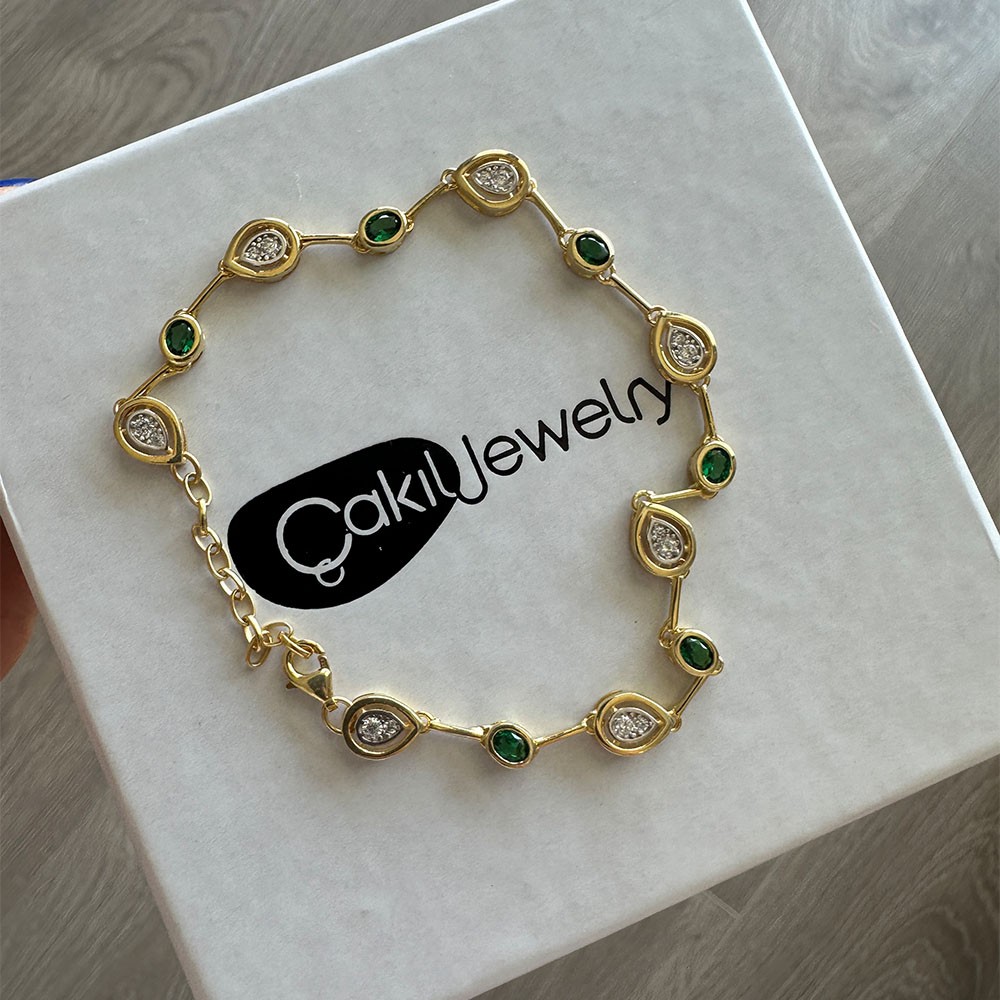 Damla Yeşil Retro Glow 925 Ayar Gümüş Bileklik