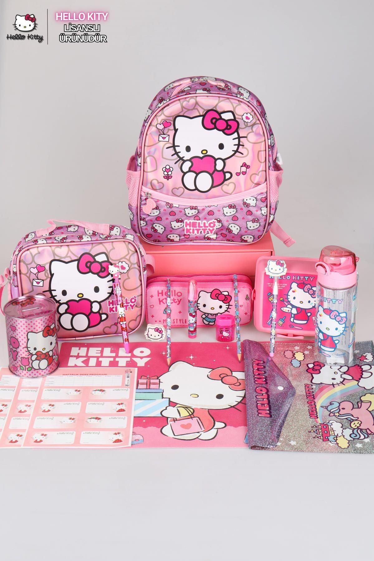 TEK BÖLMELİ KÜÇÜK BOY 32 CM HELLO KITTY ANAOKUL,BESLENME VE KALEM ÇANTASI İLE BESLENME KABI,MATARA K