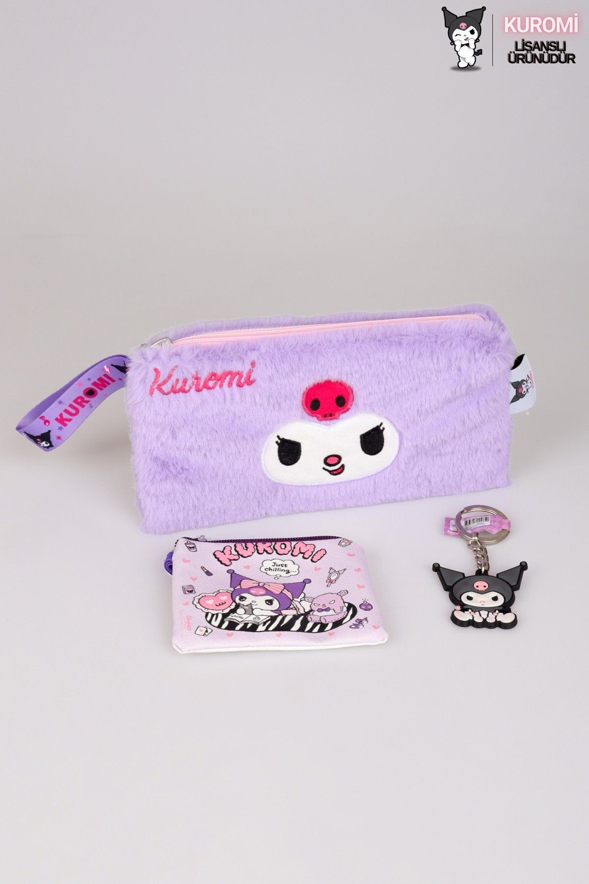 DEKOMUS İLE LİSANSLI YENİ SEZON KUROMI PELUŞ BASIC EL ÇANTASI,PARA ÇANTASI VE ZİNCİRLİ ANAHTARLIK SE