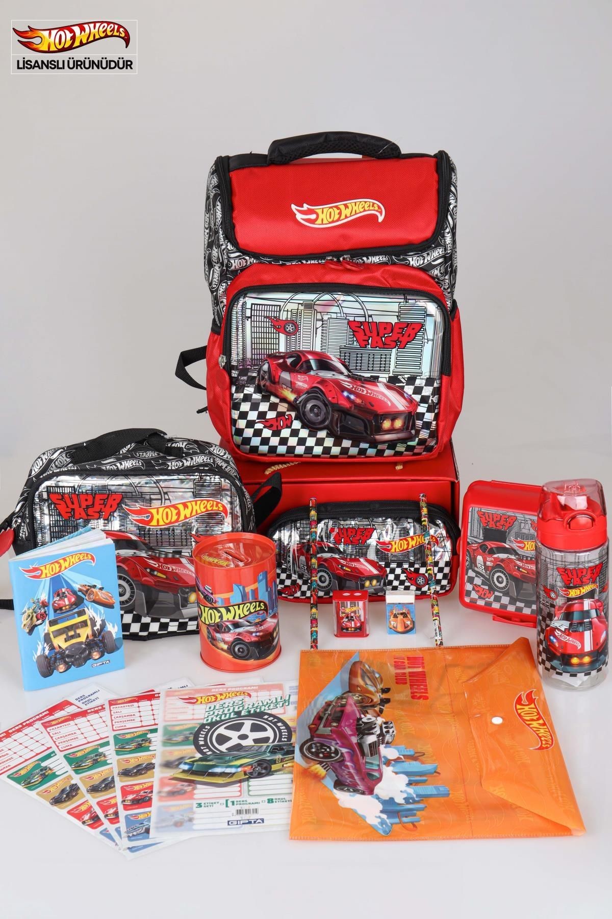 YENİ SEZON LİSANSLI HOT WHEELS OKUL,BESLENME,KALEM ÇANTASI İLE MATARA,BESLENME KABI VE KIRTASİYE SET