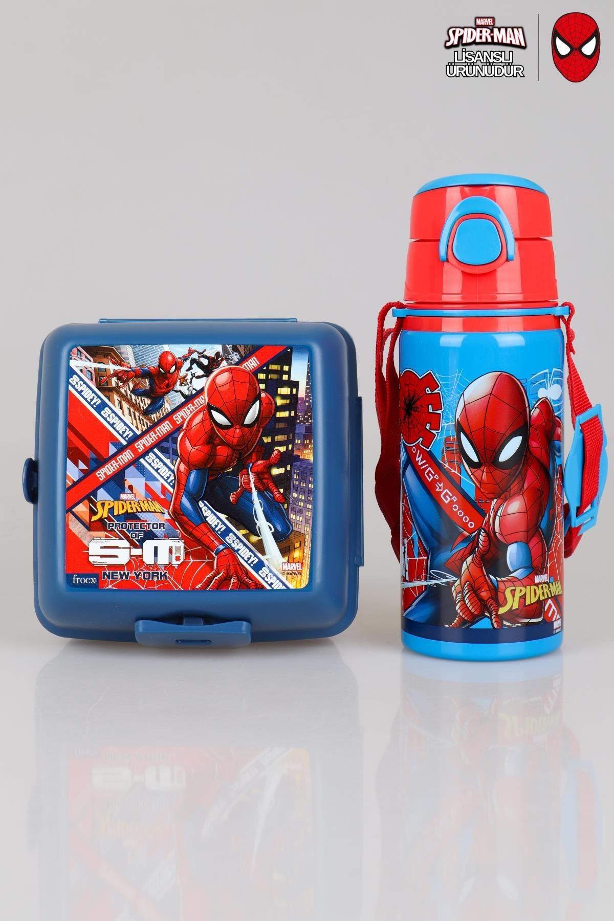 YENİ SEZON LİSANSLI SPIDERMAN 500 ML ÇELİK MATARA VE 2 KATLI BESLENME KUTUSU / LUNCH BOX SETİ