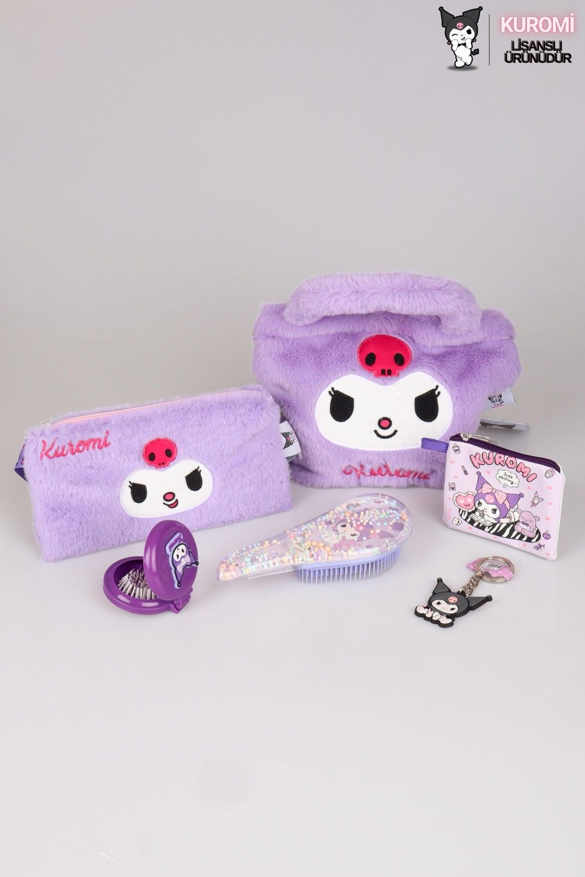 DEKOMUS İLE LİSANSLI YENİ SEZON KUROMI PELUŞ BASIC KOL ÇANTASI,EL ÇANTASI,PARA ÇANTASI,AYNALI SAÇ FI