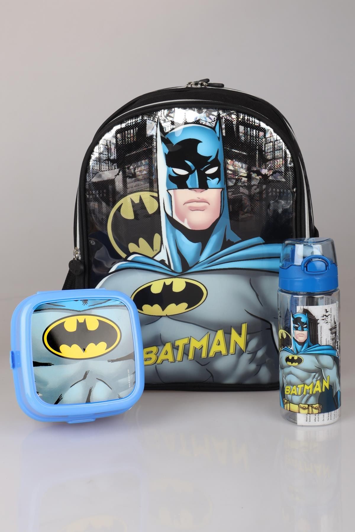 YENİ SEZON LİSANSLI BATMAN OKUL ÇANTASI,BESLENME KABI VE 500 ML TRITAN MATARA OKUL SETİ