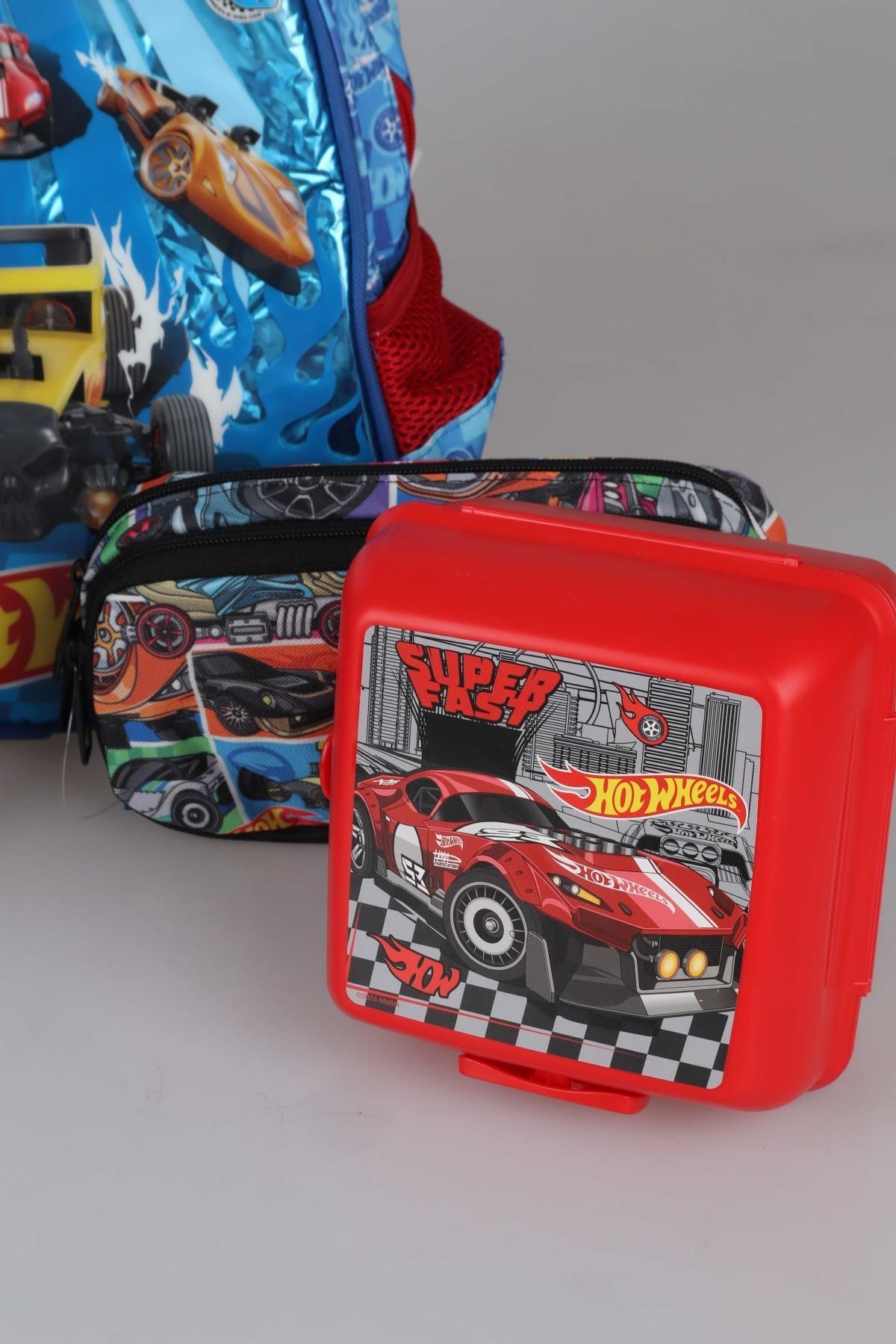 DEKOMUS İLE YENİ SEZON LİSANSLI HOT WHEELS ANAOKUL,KALEM VE BESLENME ÇANTASI, 2 KATLI BESLENME KABI