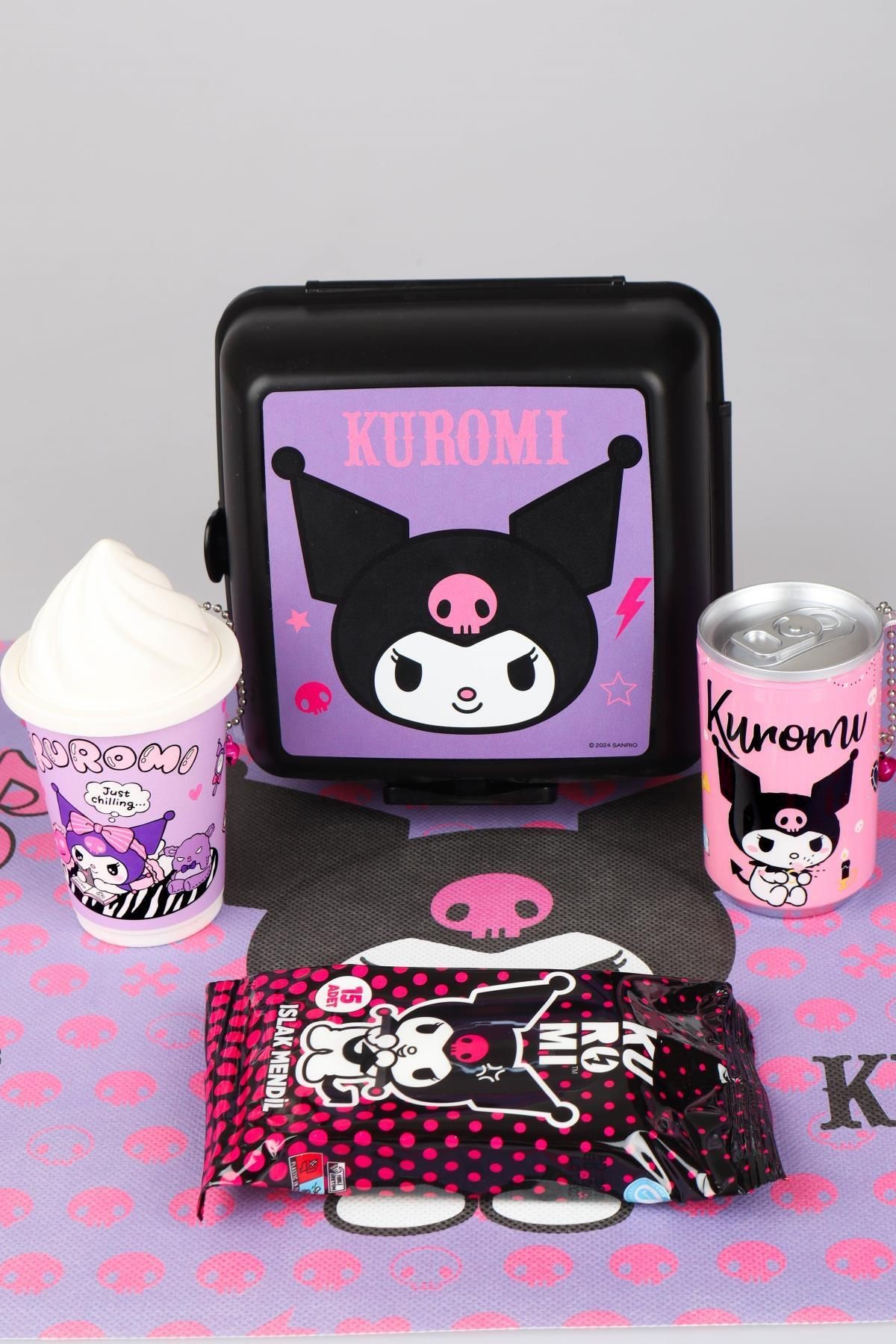 DEKOMUS İLE YENİ SEZON LİSANSLI KUROMI BESLENME KABI,3 ADET ISLAK MENDİL "COKE,ICE CREAM" , BESLENME