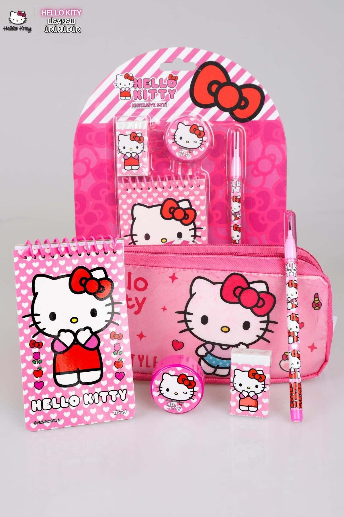 YENİ SEZON LİSANSLI HELLO KITTY KALEM ÇANTASI,NOT DEFTERİ,KALEMTRAŞ,GEÇMELİ KURŞUN KALEM VE SİLGİ SE