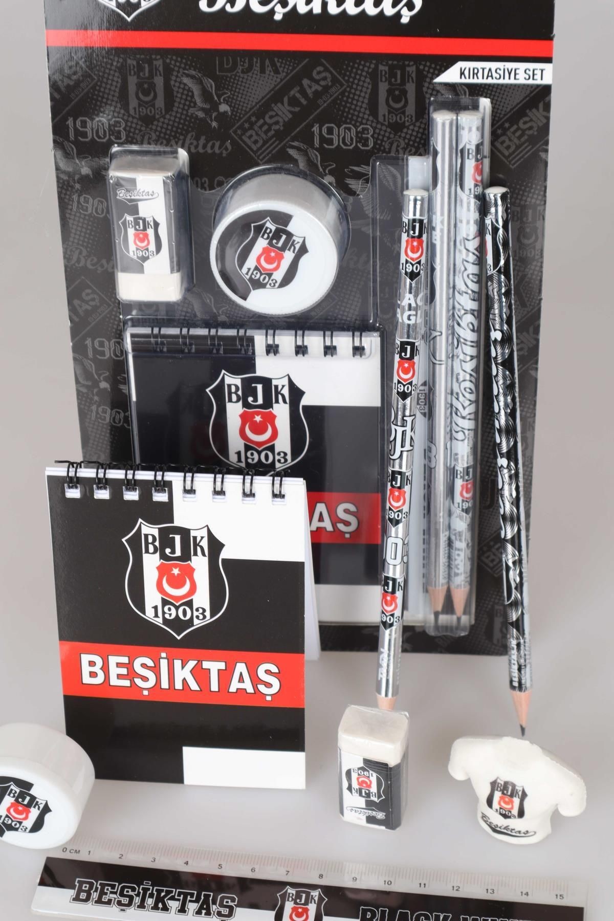 YENİ SEZON LİSANSLI BEŞİKTAŞ 6'LI KIRTASİYE SETİ NOT DEFTERİ,CETVEL,FORMA TASARIM SİLGİ,KALEMTRAŞ,2