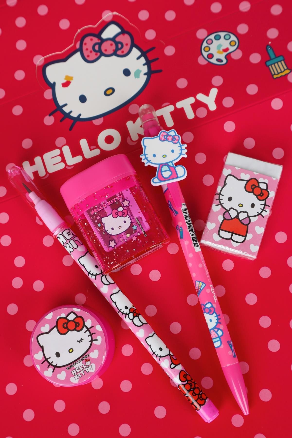 YENİ SEZON LİSANSLI HELLO KITTY VERSATİL UÇLU KALEM 0.7 MM,2 ADET KALEMTRAŞ,GEÇMELİ KURŞUN KALEM VE